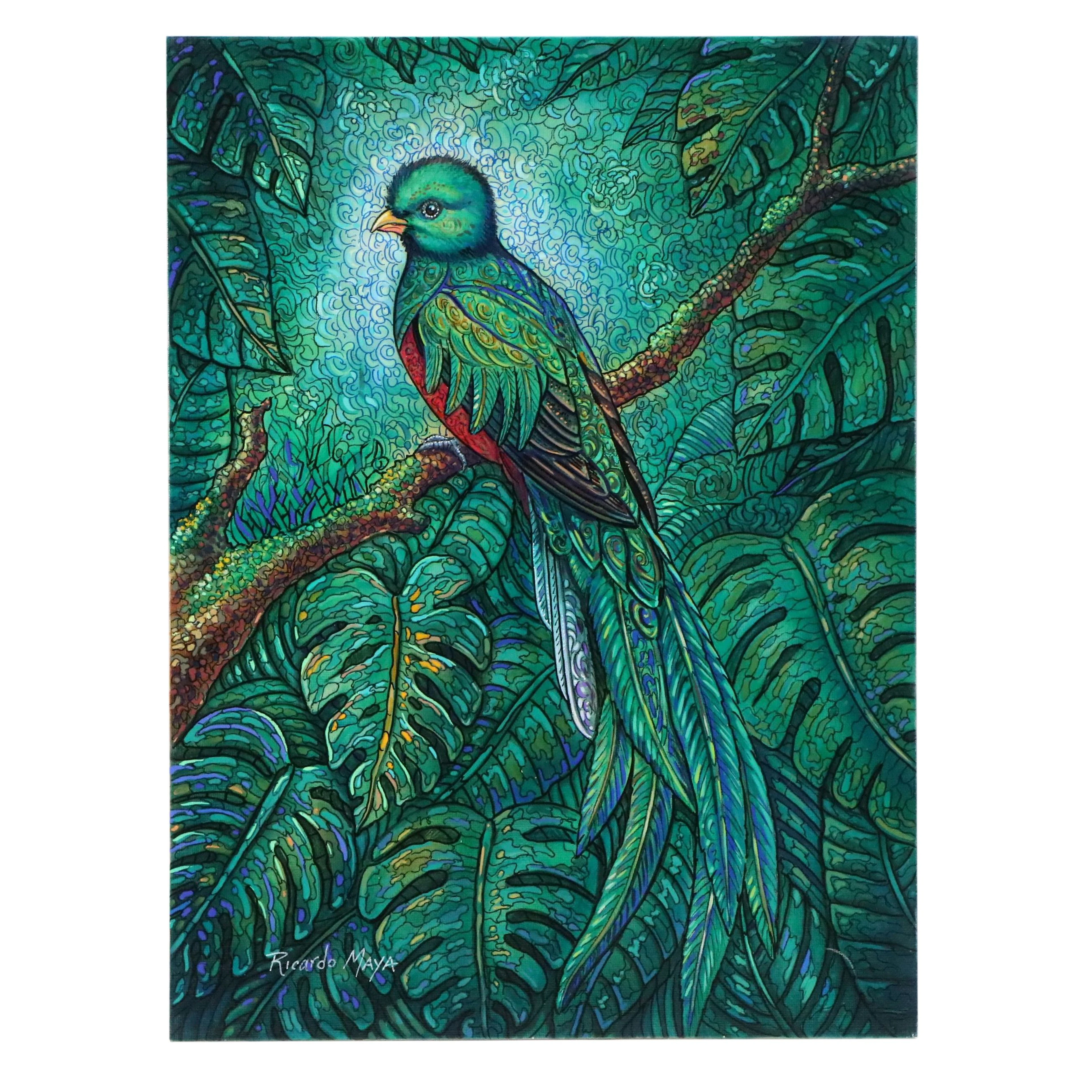 Ricardo Maya Acrylic Painting of Resplendent Quetzal