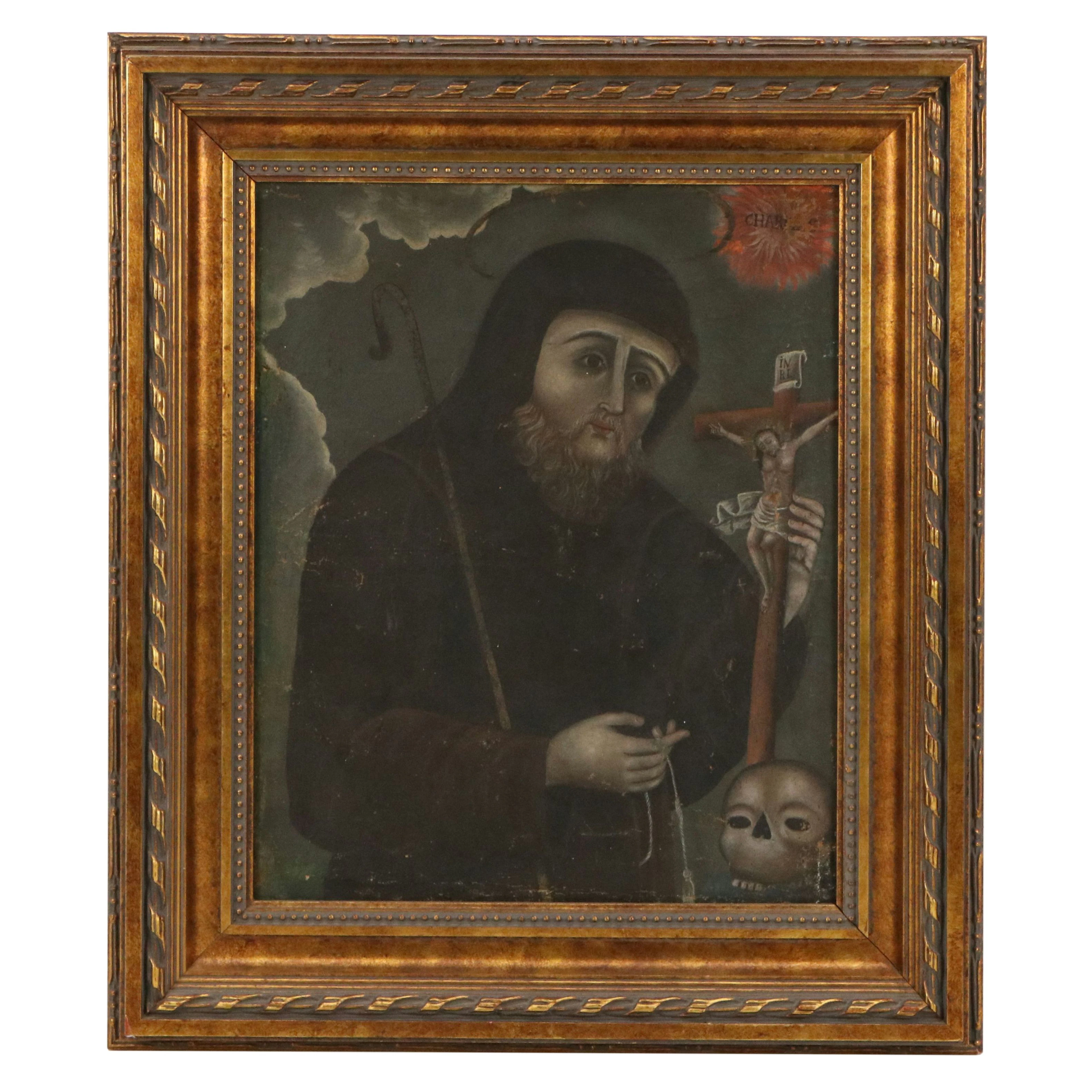 Spanish Colonial or Mexican School Oil Painting of St. Francis of Paola