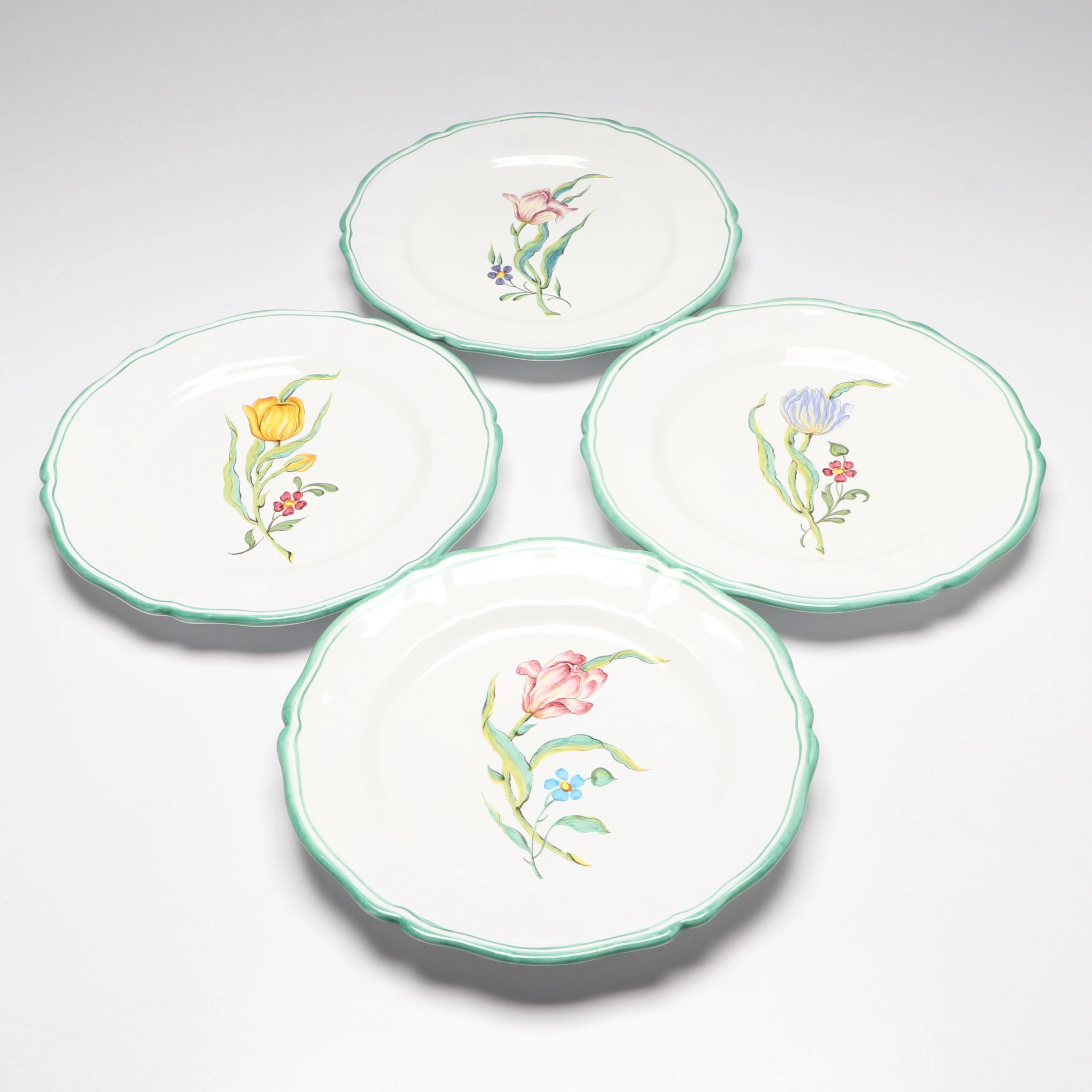 Italian Ceramic Dinner Plates with Floral Motifs
