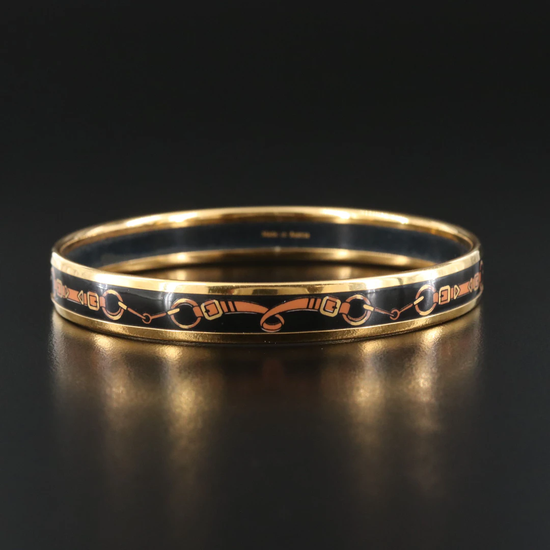 Hermès Narrow Horsebit Motif Enamel Bracelet