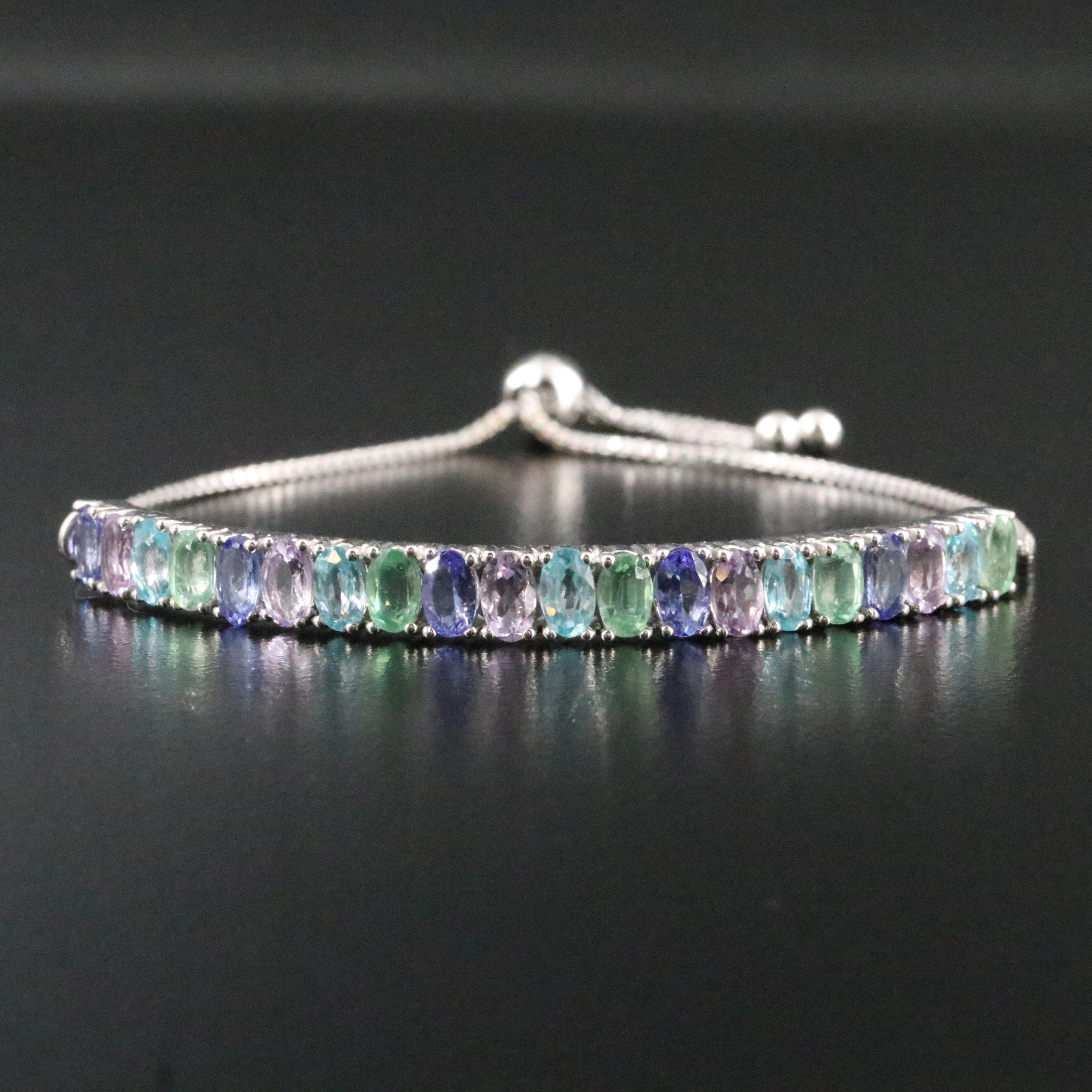 Sterling Tanzanite, Amethyst, and Zircon Bracelet