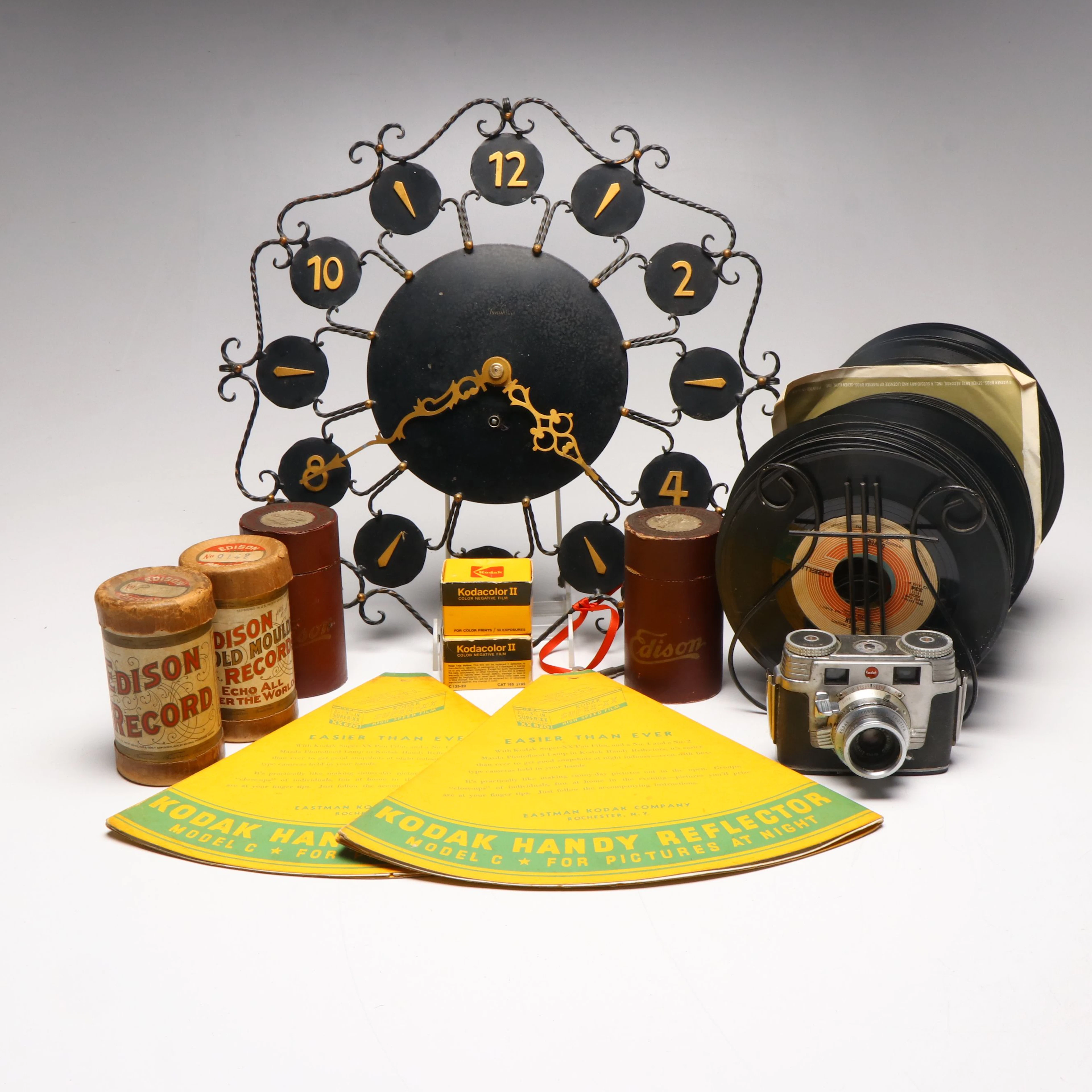 Junghans MCM Clock, Edison Phonograph Cylinders, Kodak Camera with More