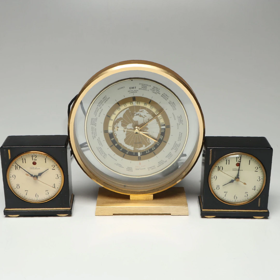 Vintage Telechron Desk Clocks & Linden World Time Desk Clock