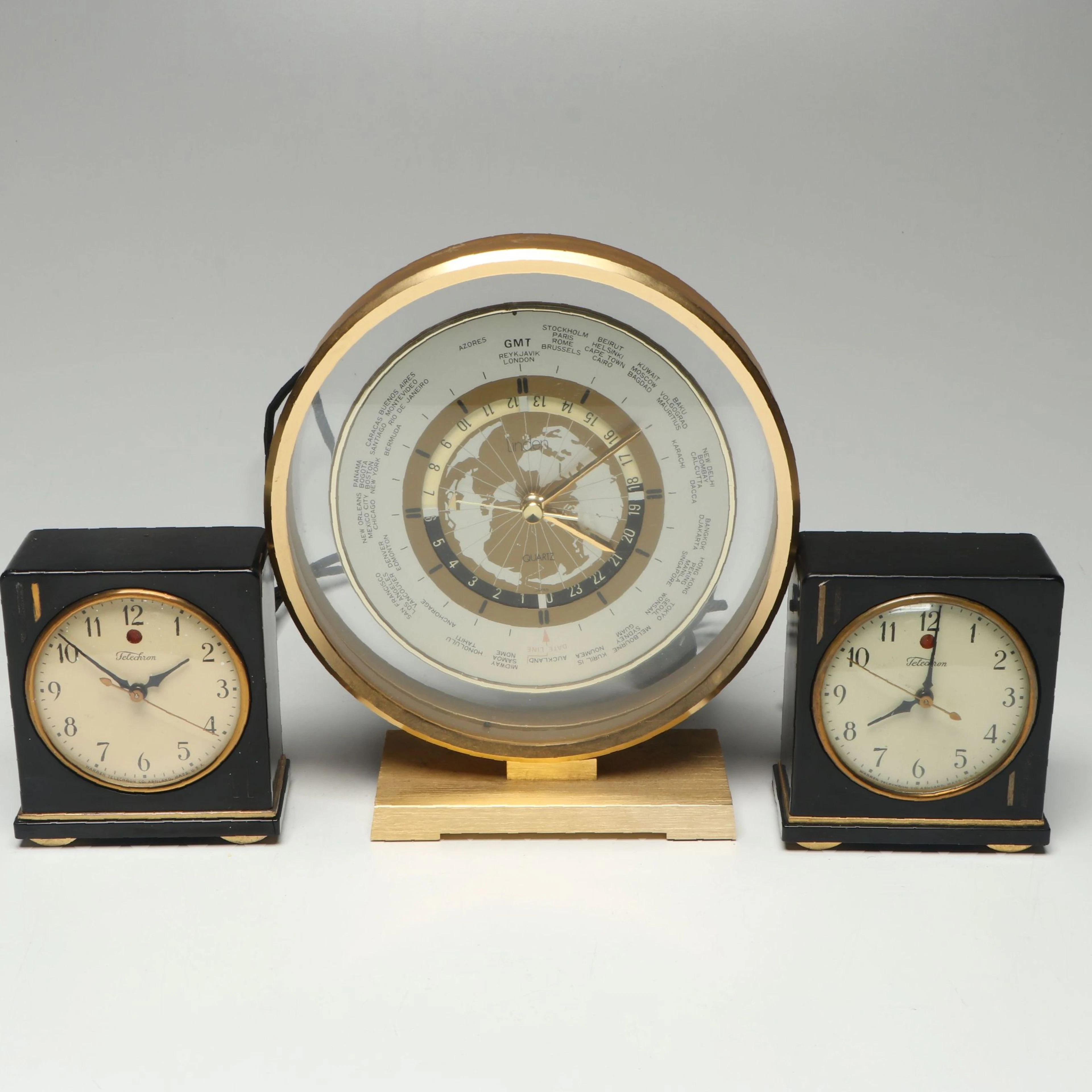 Vintage Telechron Desk Clocks & Linden World Time Desk Clock