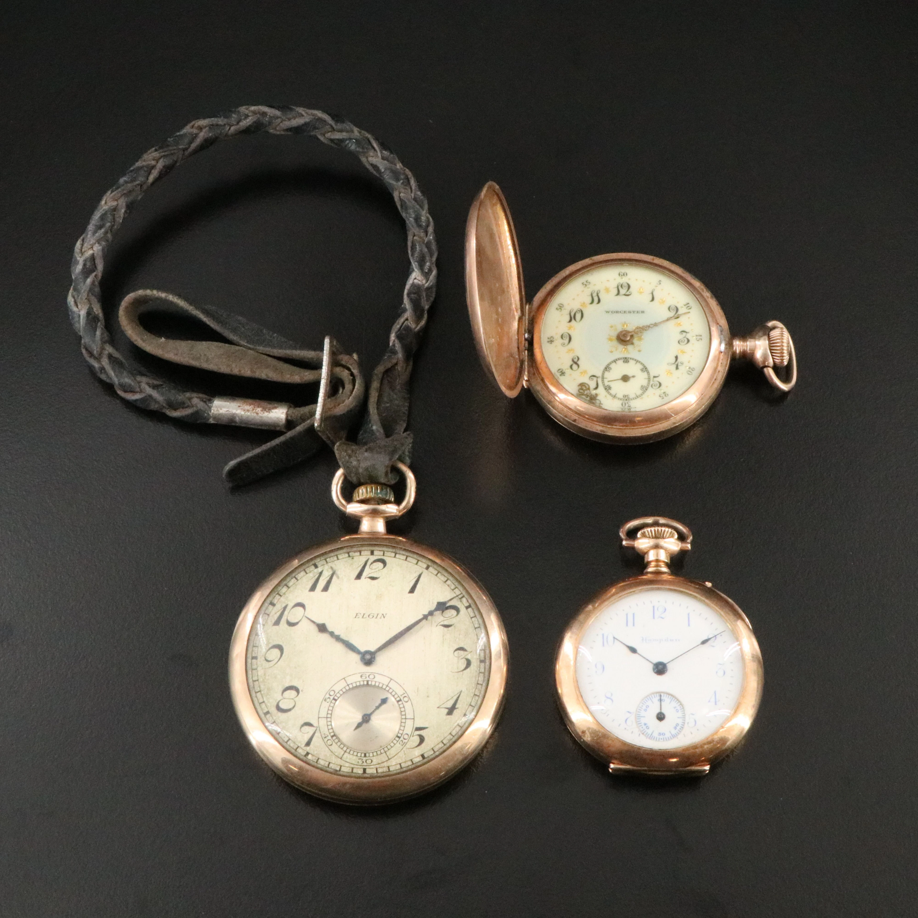 Collection of Gold-Filled Pocket Watches Featuring Elgin, Hampden and Worcester