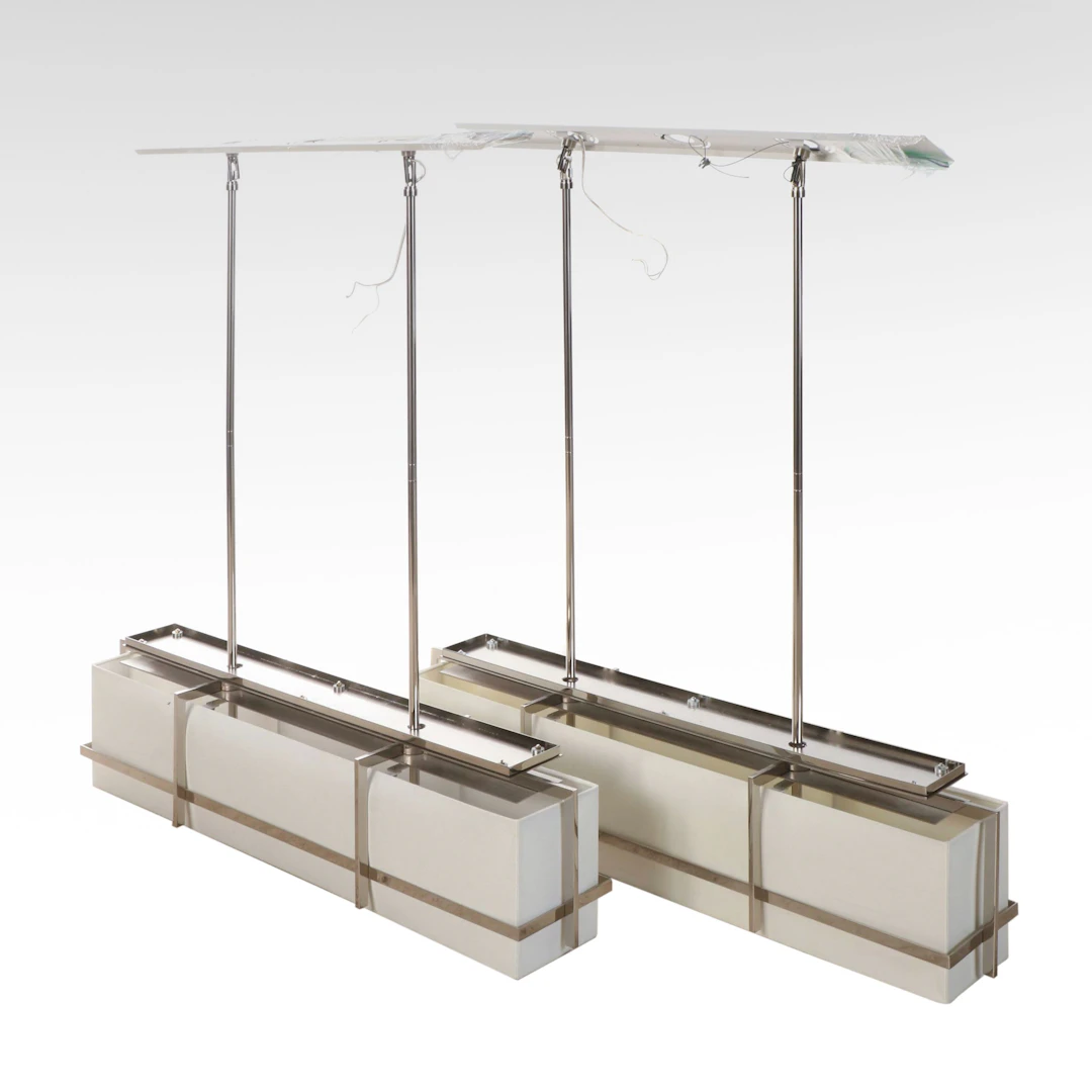 Contemporary Rectangular Cotton and Metal Pendant Lights