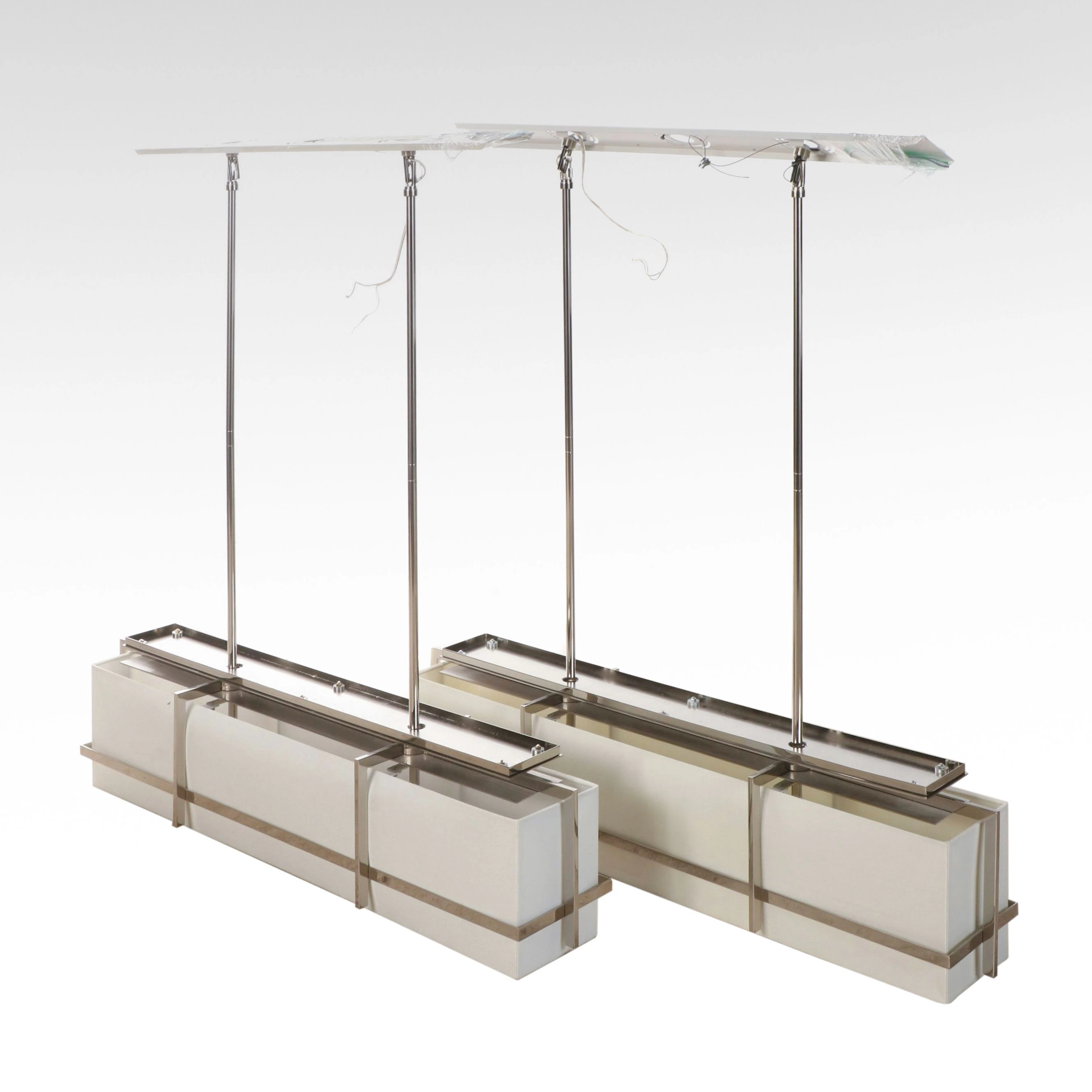 Contemporary Rectangular Cotton and Metal Pendant Lights