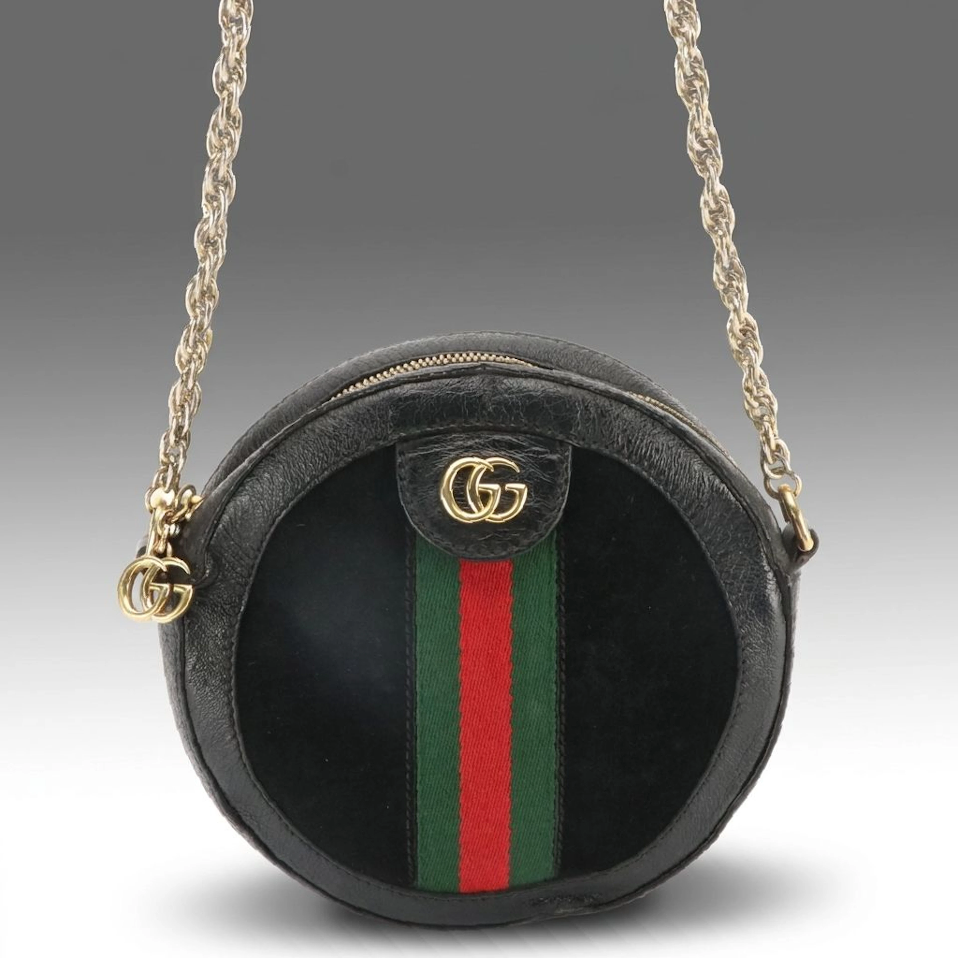 Gucci Ophidia Mini Round Crossbody Bag in Navy Leather and Suede