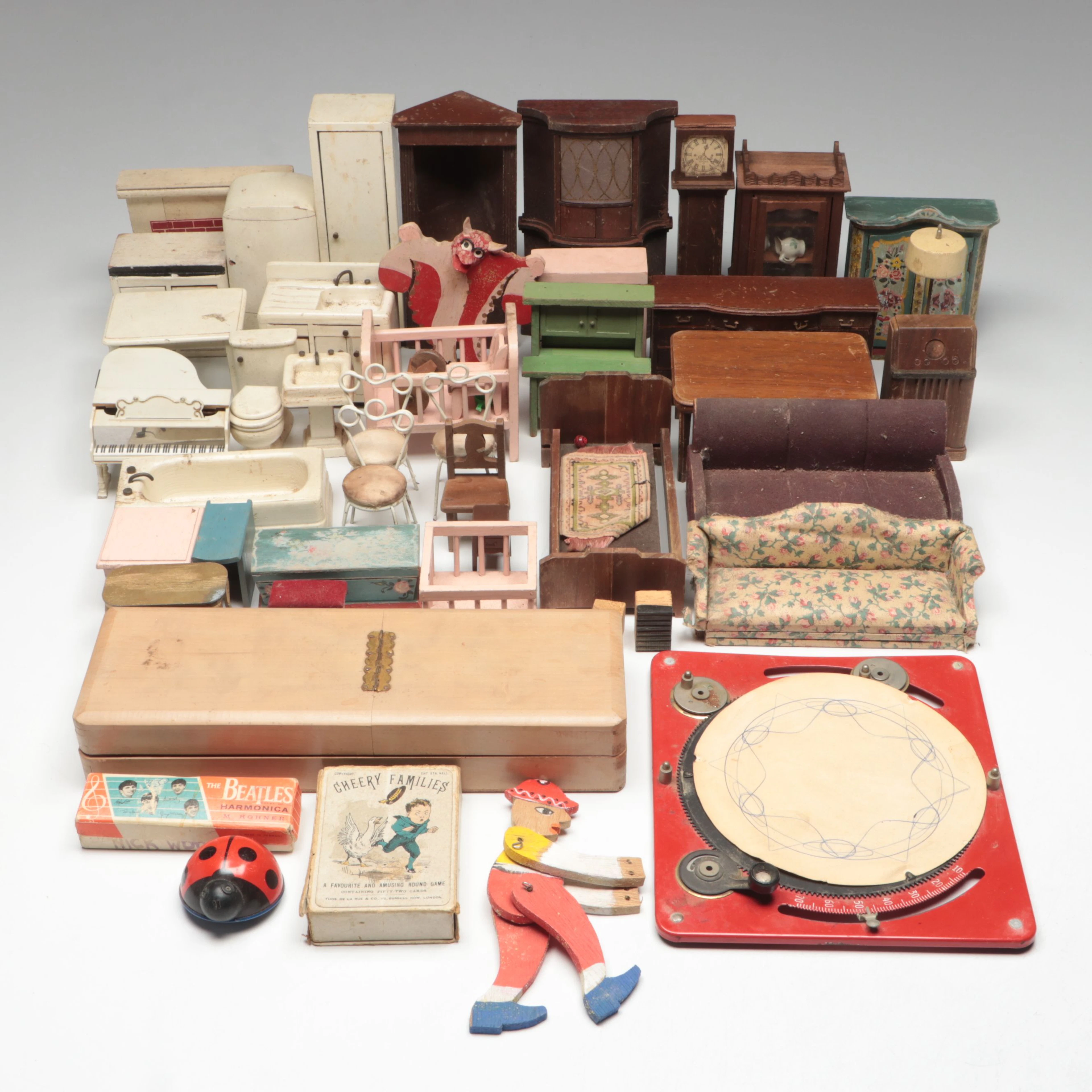 Victorian Style Hand-Painted Wood Doll Furniture with More Toys