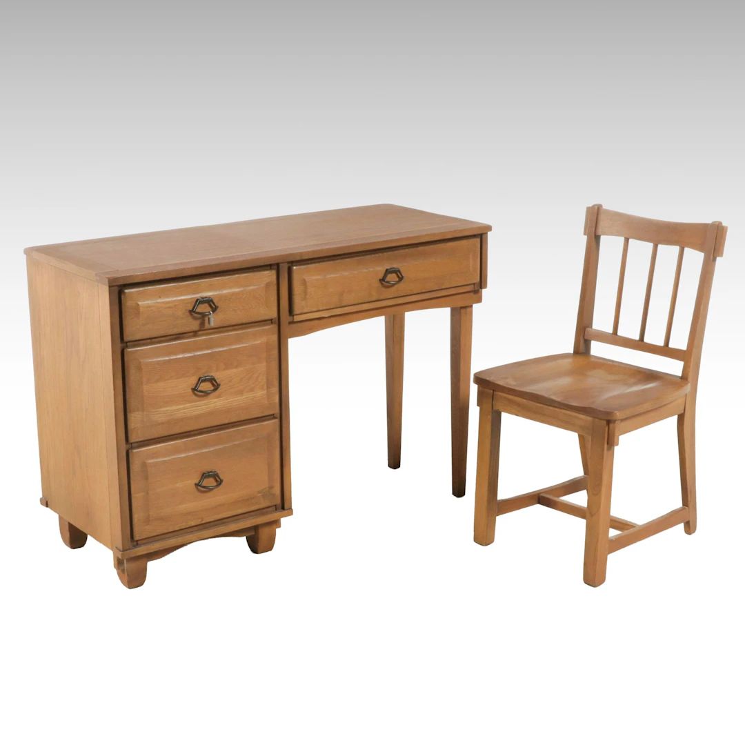 Mid Century Modern Style Oak Desk and Chair Set, Mid to Late 20th Century