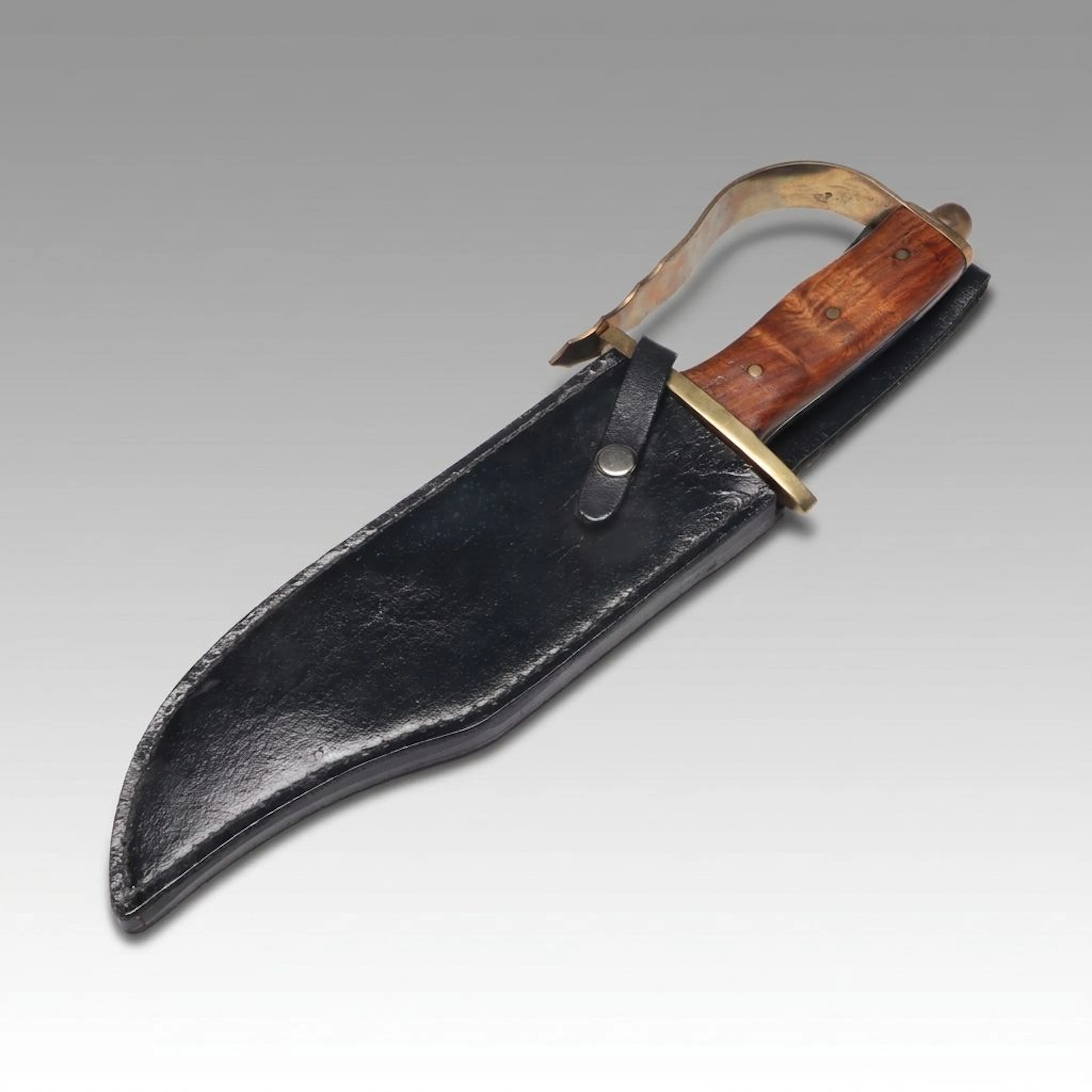Old Smoky Wooden Handled and Stainless Steel Bowie Knife in Leather Scabbard