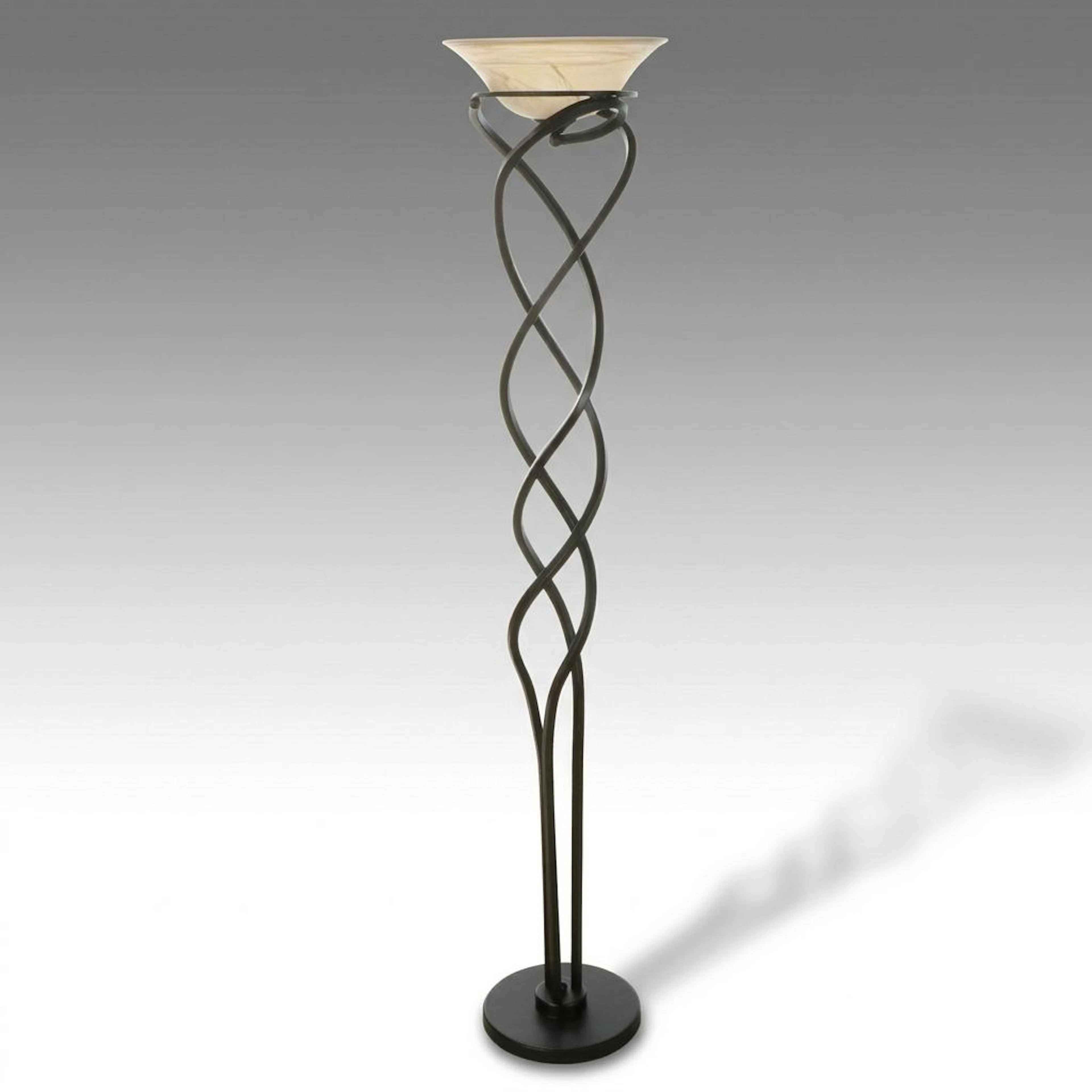 Oil Rubbed Bronze Finish Triple Spiral Floor Torchiere and Alabaster