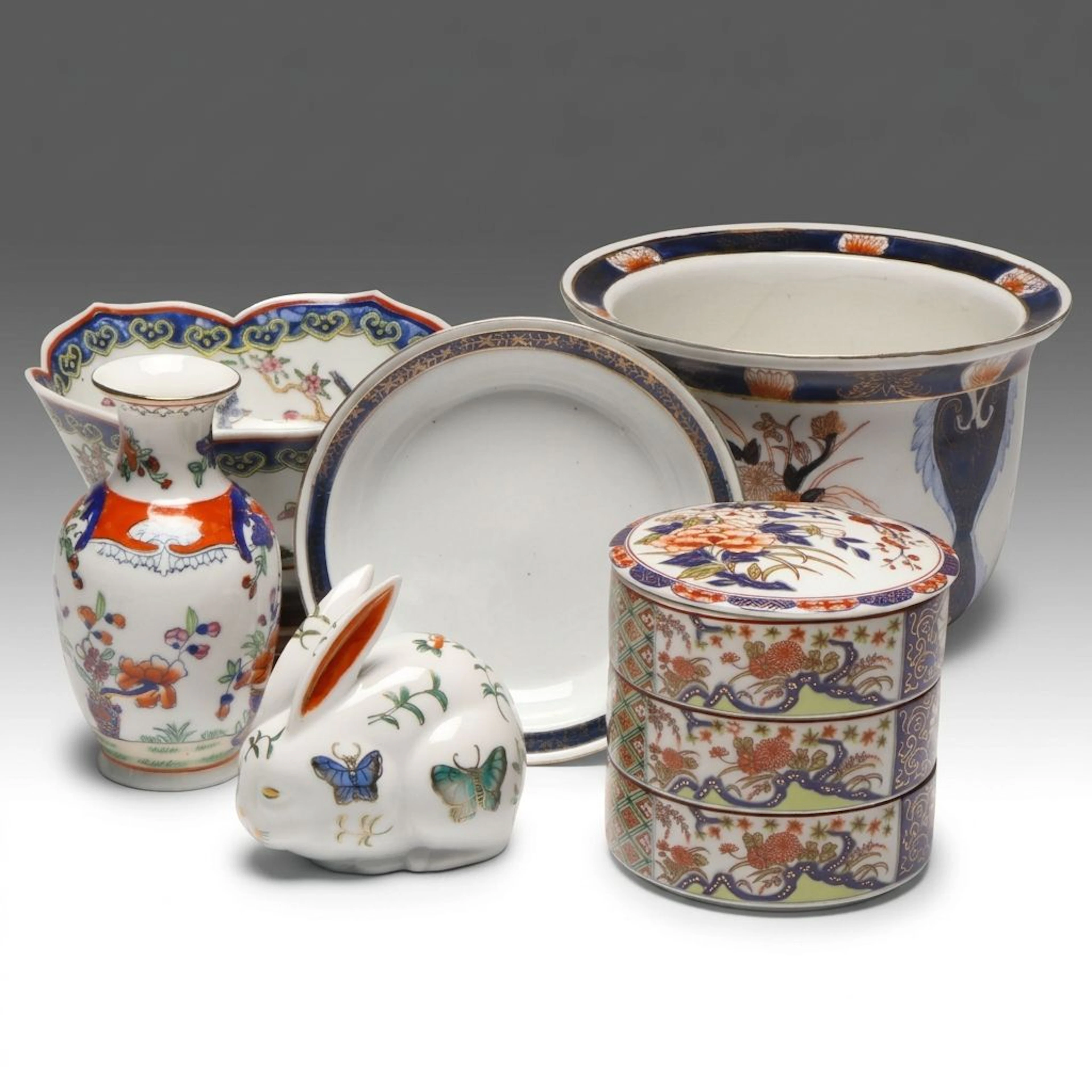 Macau Hand-Painted Planter and Bowl with More Chinese and Japanese Porcelain