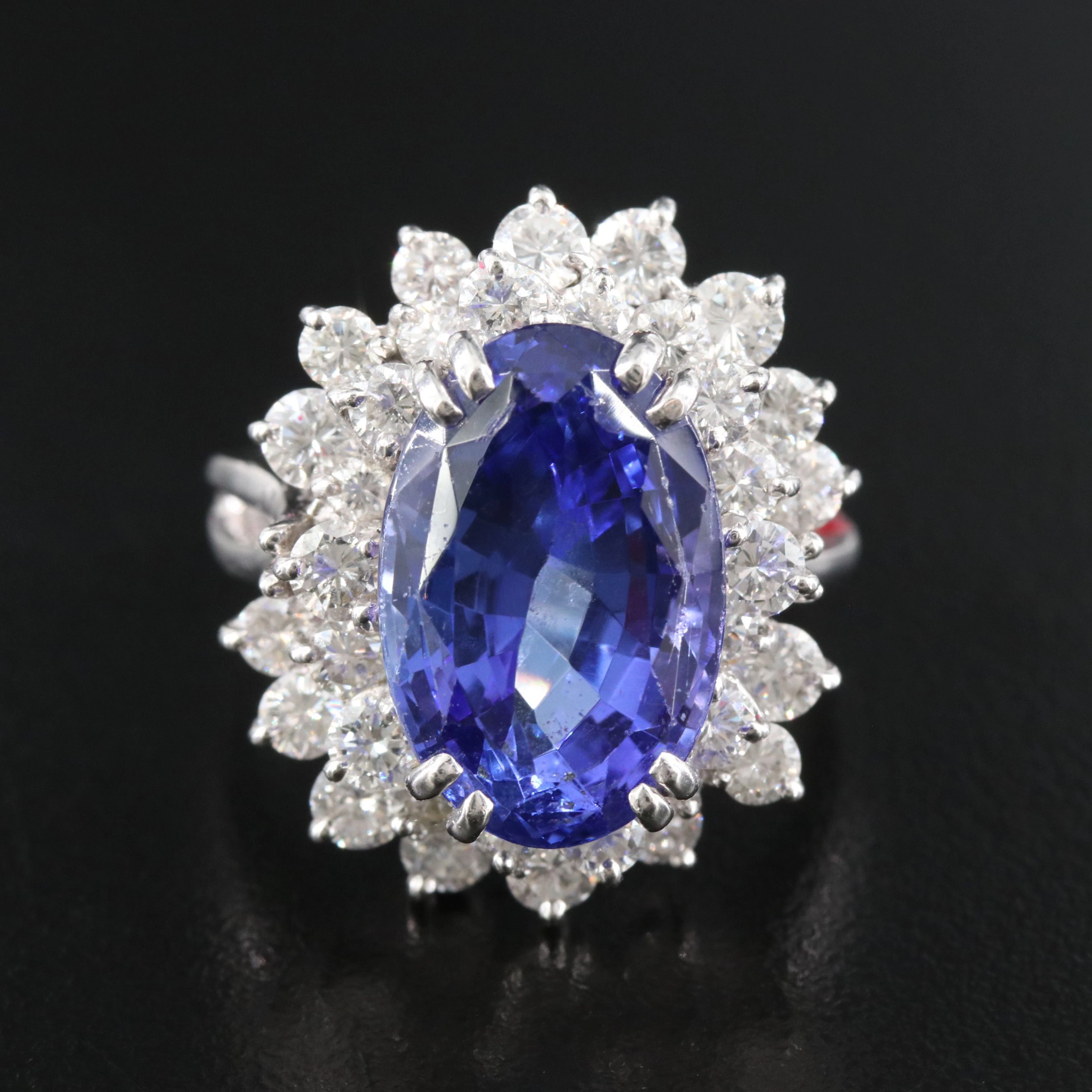 Platinum 10.51 CT Tanzanite and 2.47 CTW Diamond Double Halo Ring