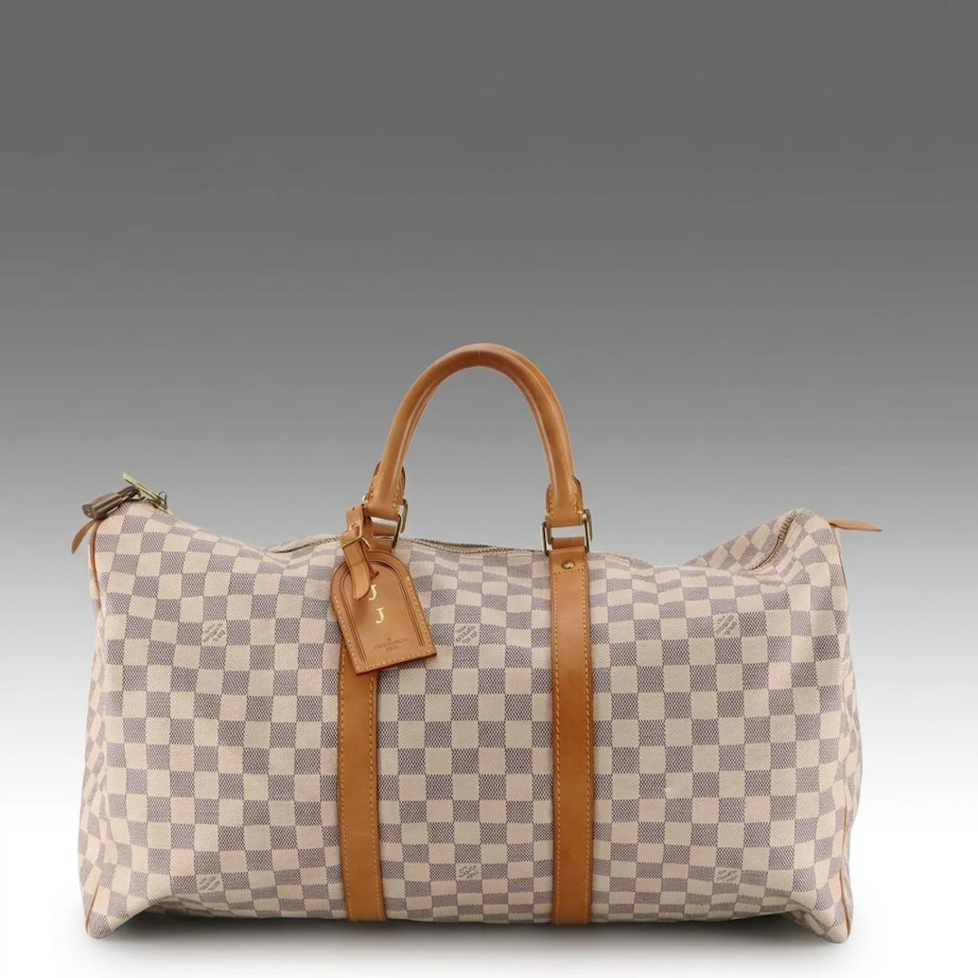 Louis Vuitton Keepall 50 in Damier Azur Canvas and Vachetta Leather