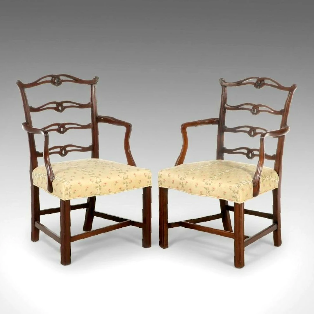 Pair of Chippendale Style Mahogany Armchairs, Late 20th Century