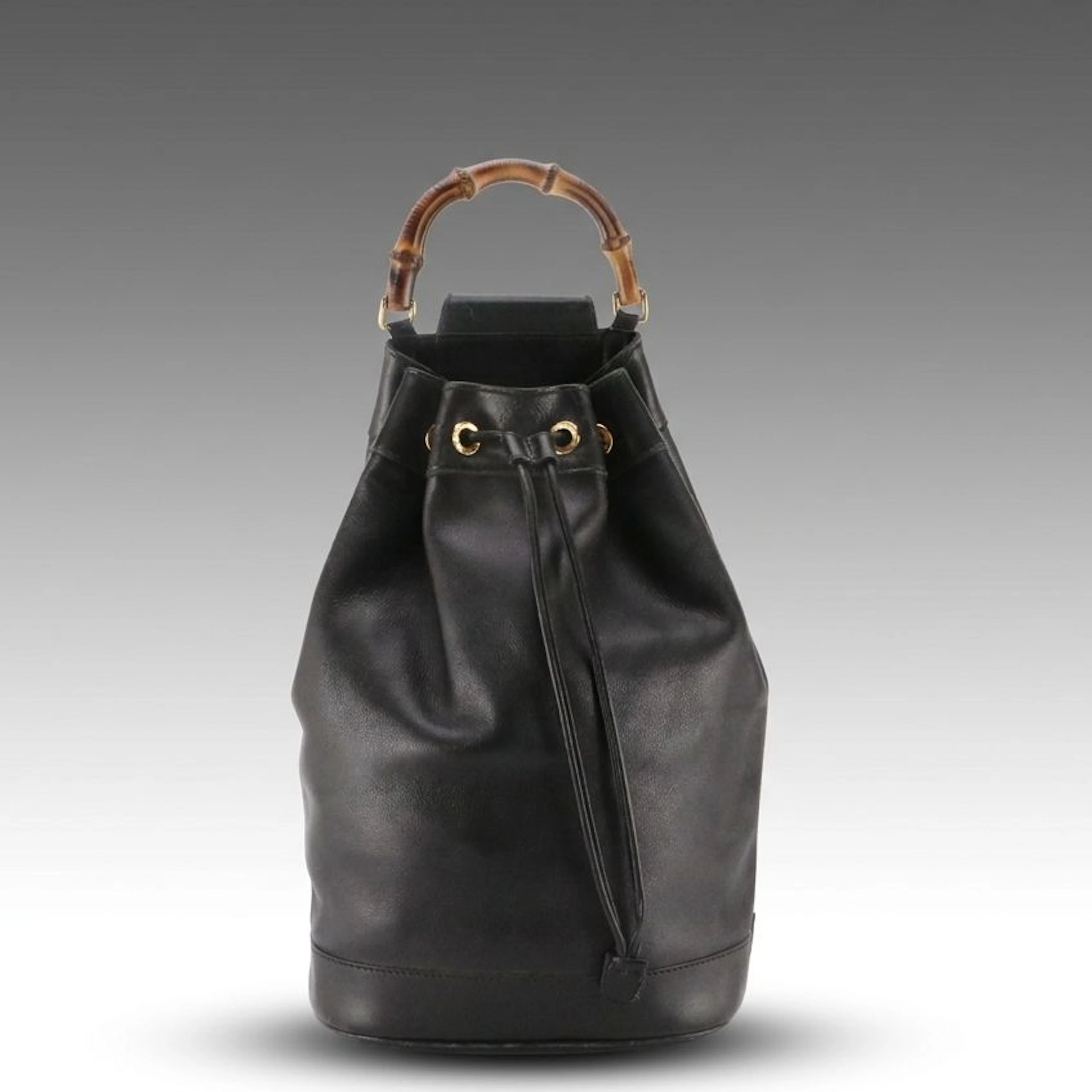 Gucci Bamboo Drawstring Sling Backpack in Black Calfskin Leather