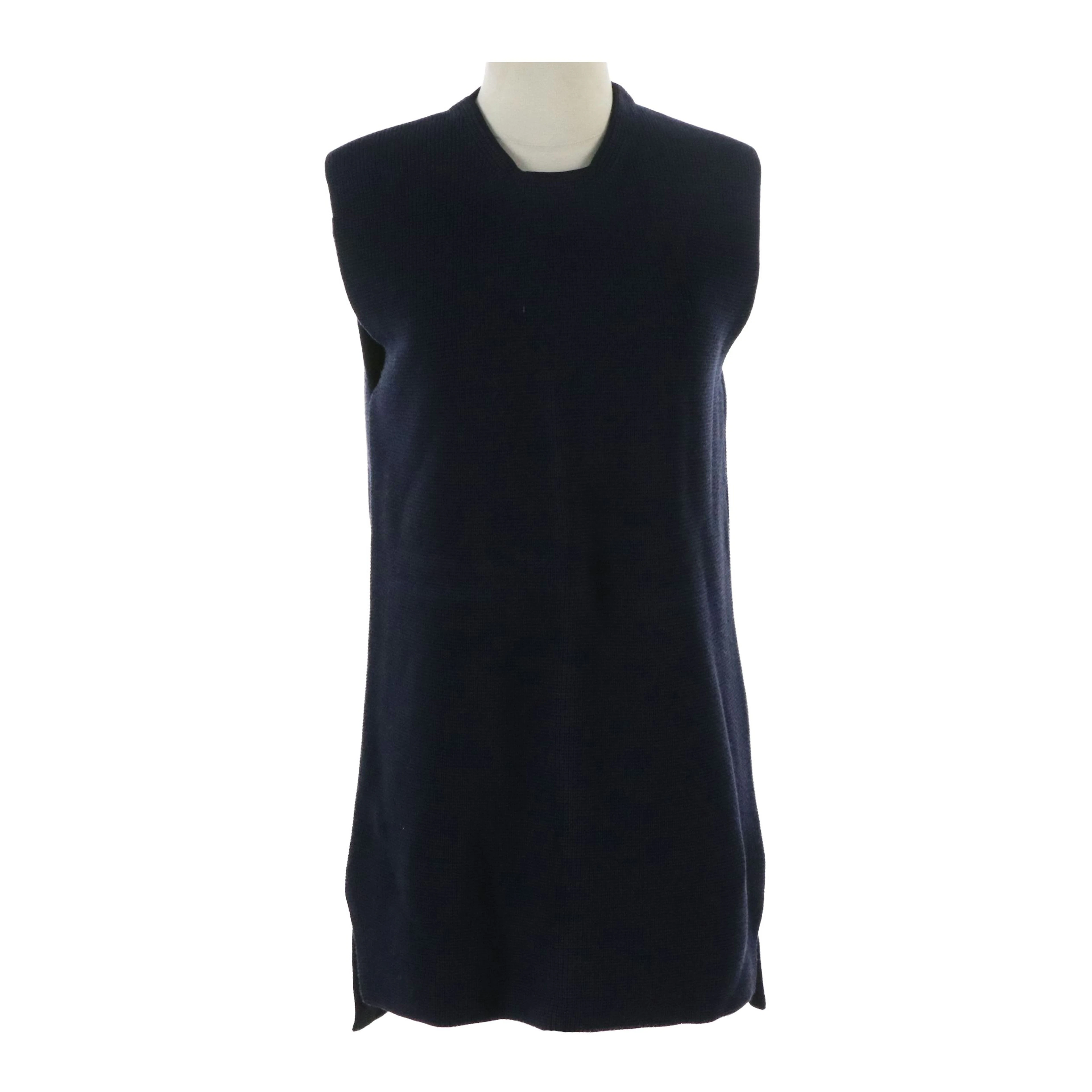 Céline Knit Sleeveless Long Sweater in Navy Blue/Black