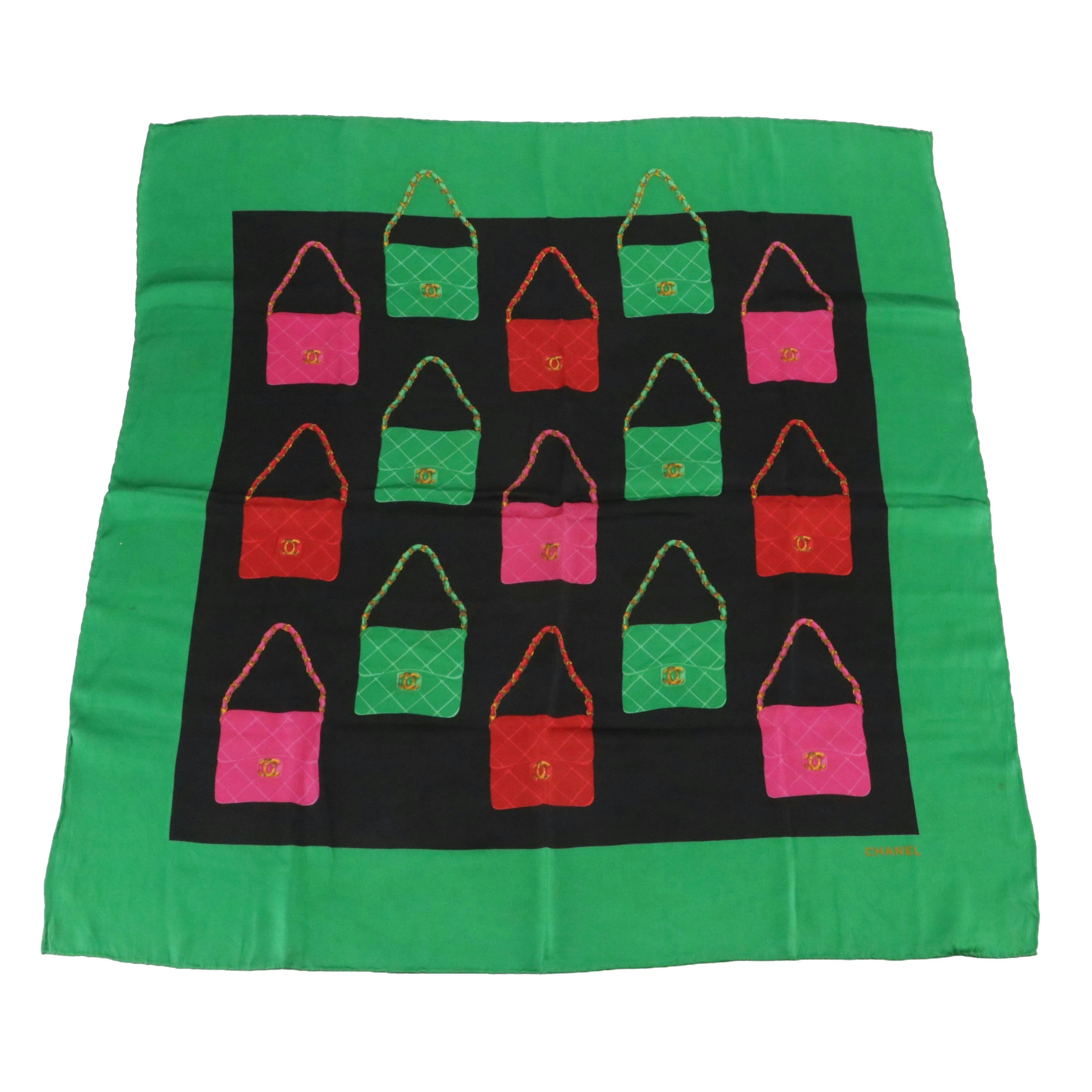 Chanel Multicolored Classic Flap Bag Printed Silk Scarf