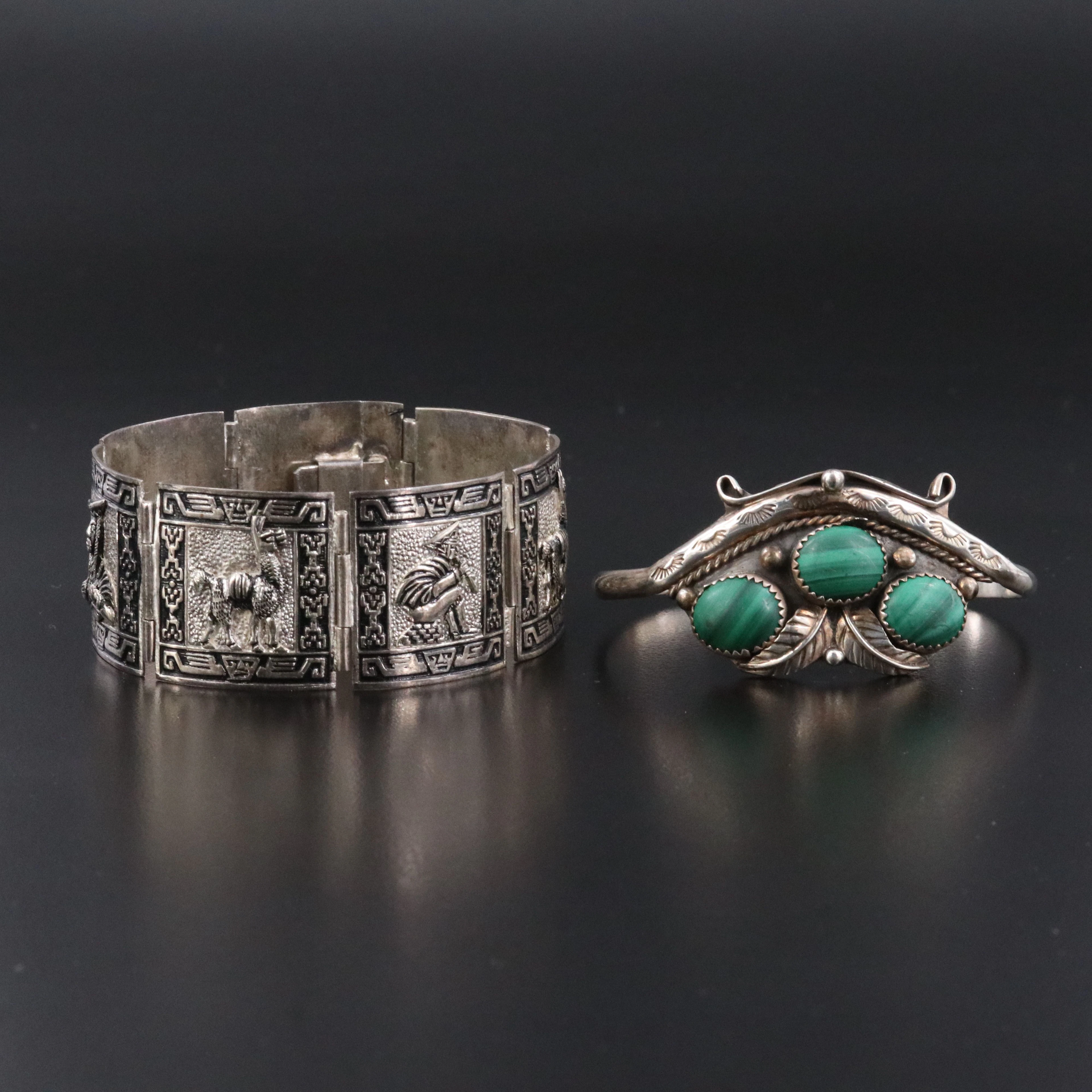 Sterling Western Sterling Malachite & Peruvian Panel Bracelets