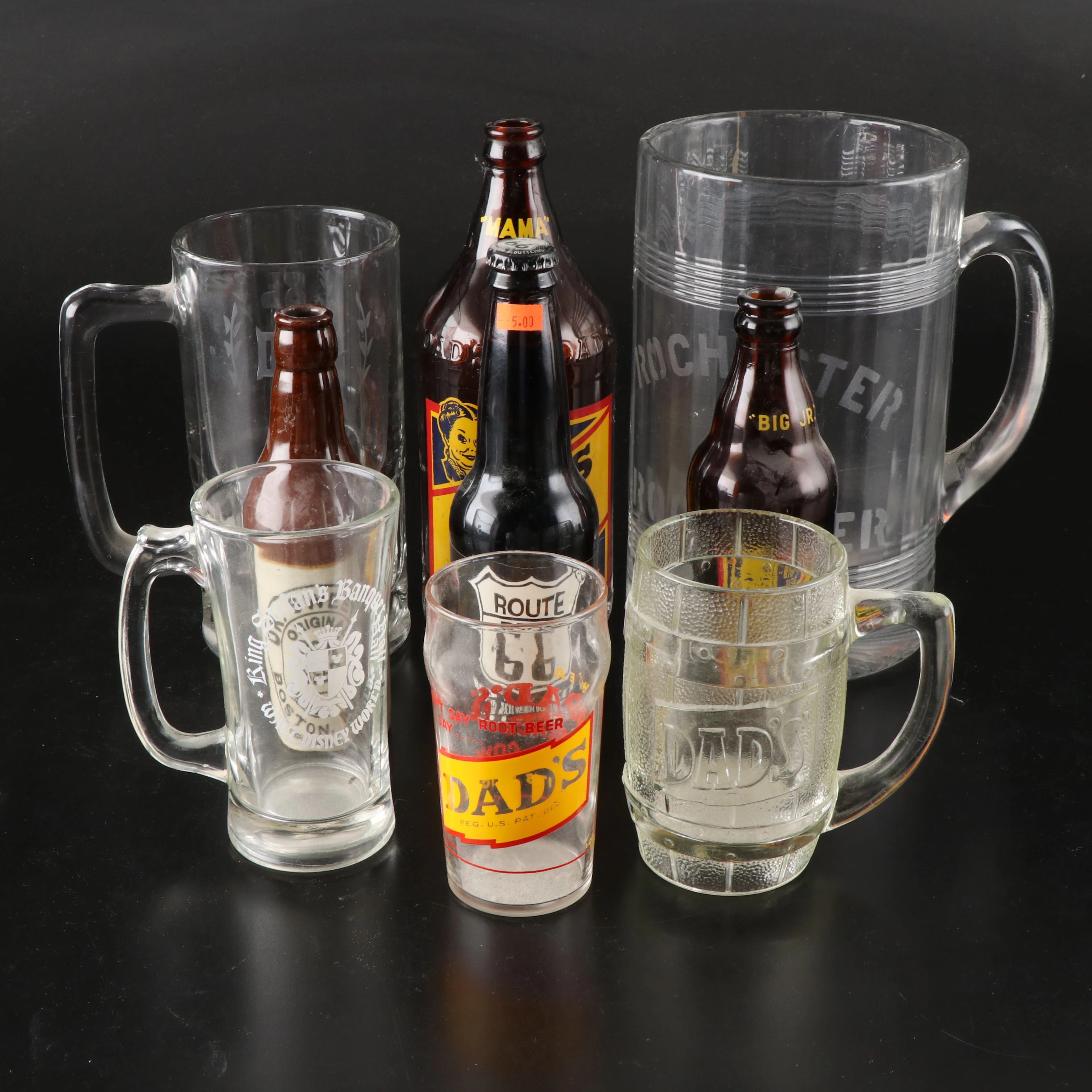 Dad's Root Beer with Other Glass Steins and Bottles, 20th Century
