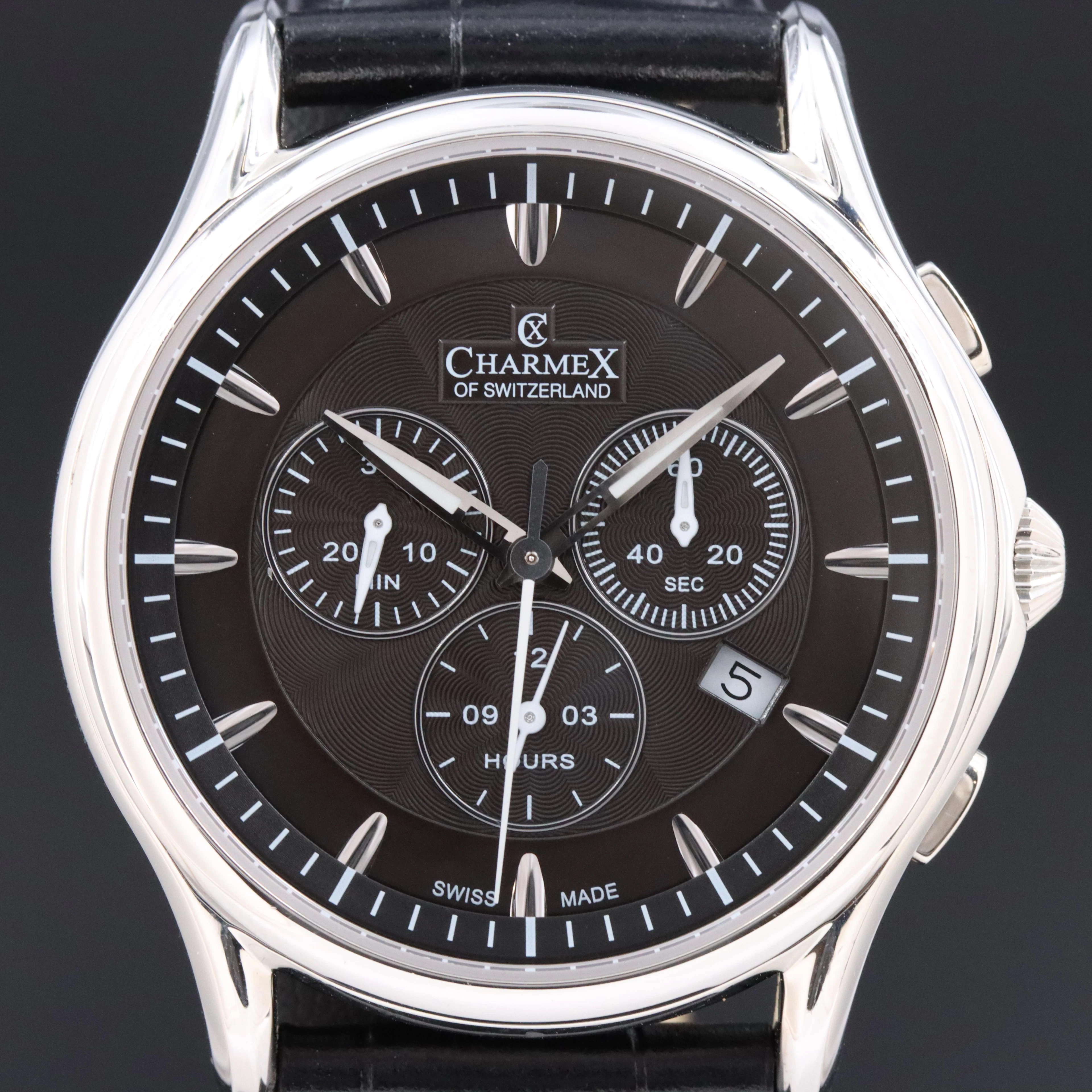 Charmex of Switzerland Chronograph Black 42mm Steel Quartz Watch