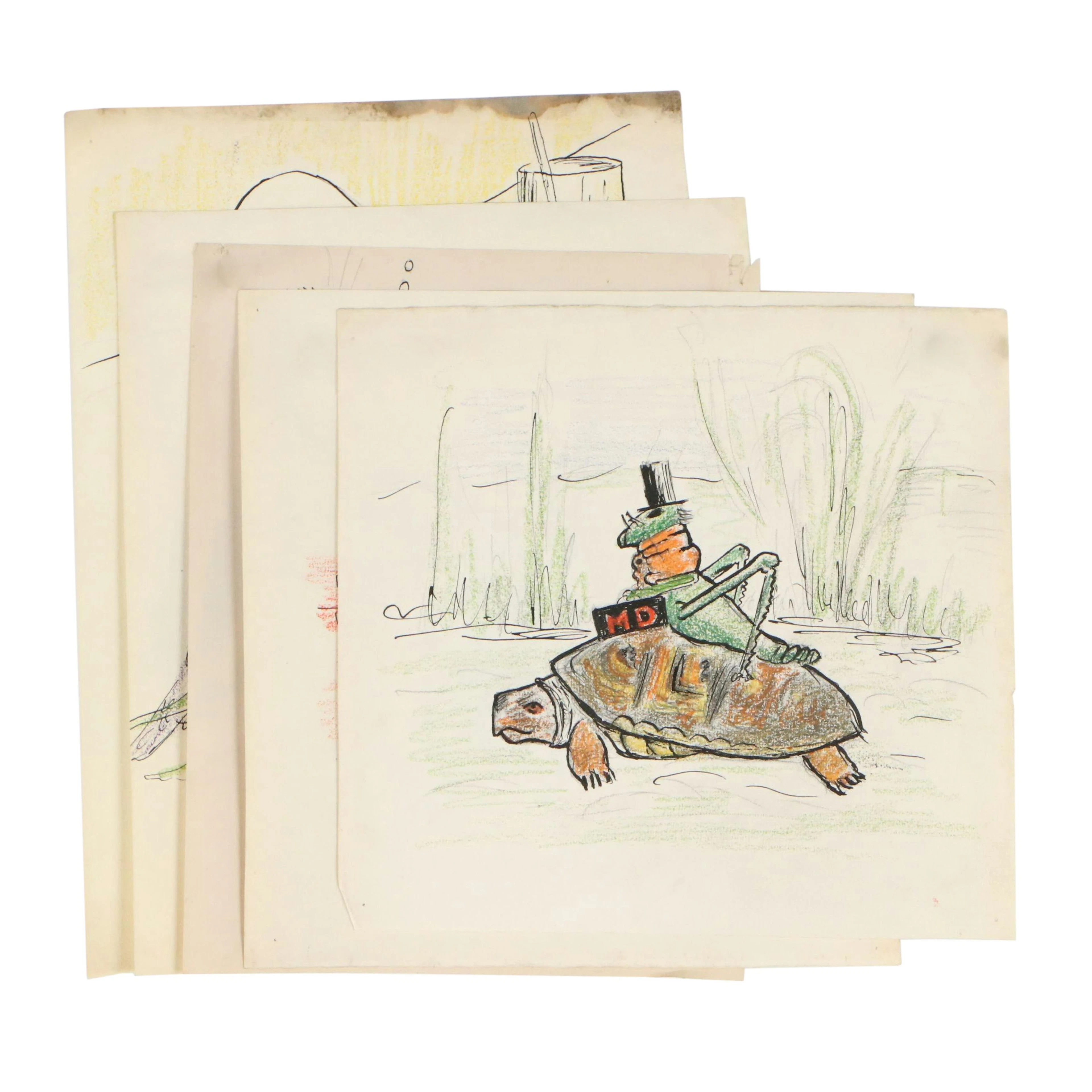 Collection of Mixed Media Drawings of Animal and Insect Characters