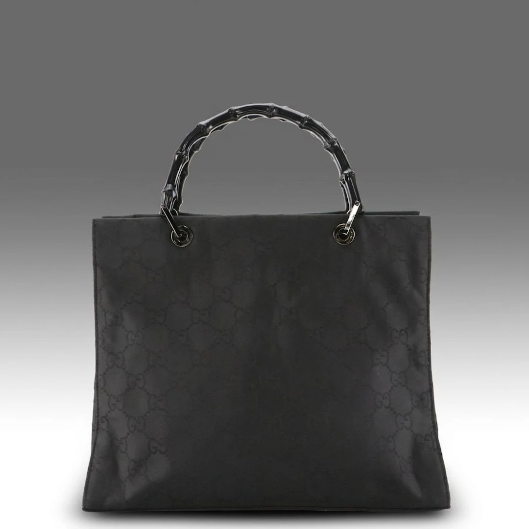 Gucci Bamboo Top Handle Bag in Black GG Nylon
