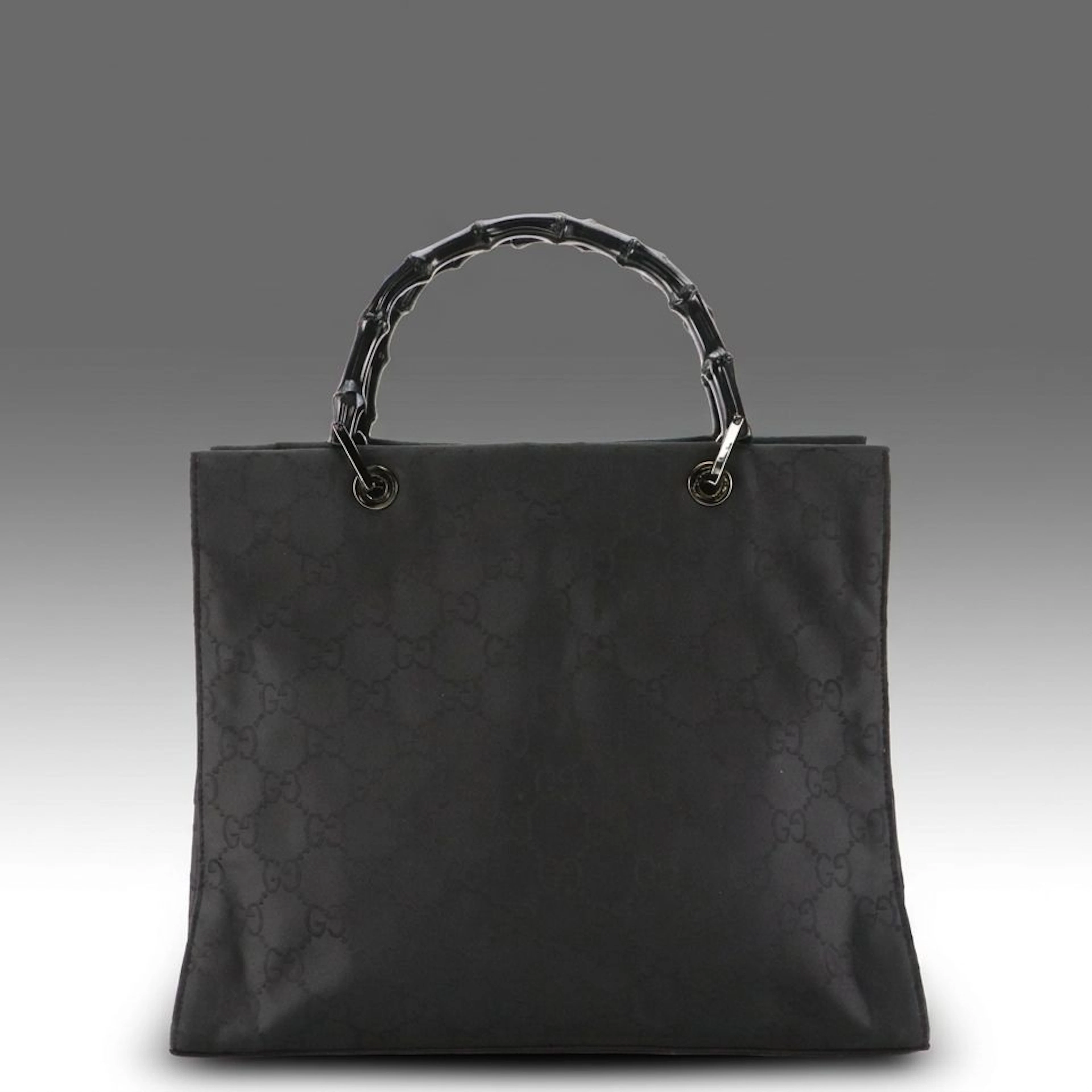 Gucci Bamboo Top Handle Bag in Black GG Nylon