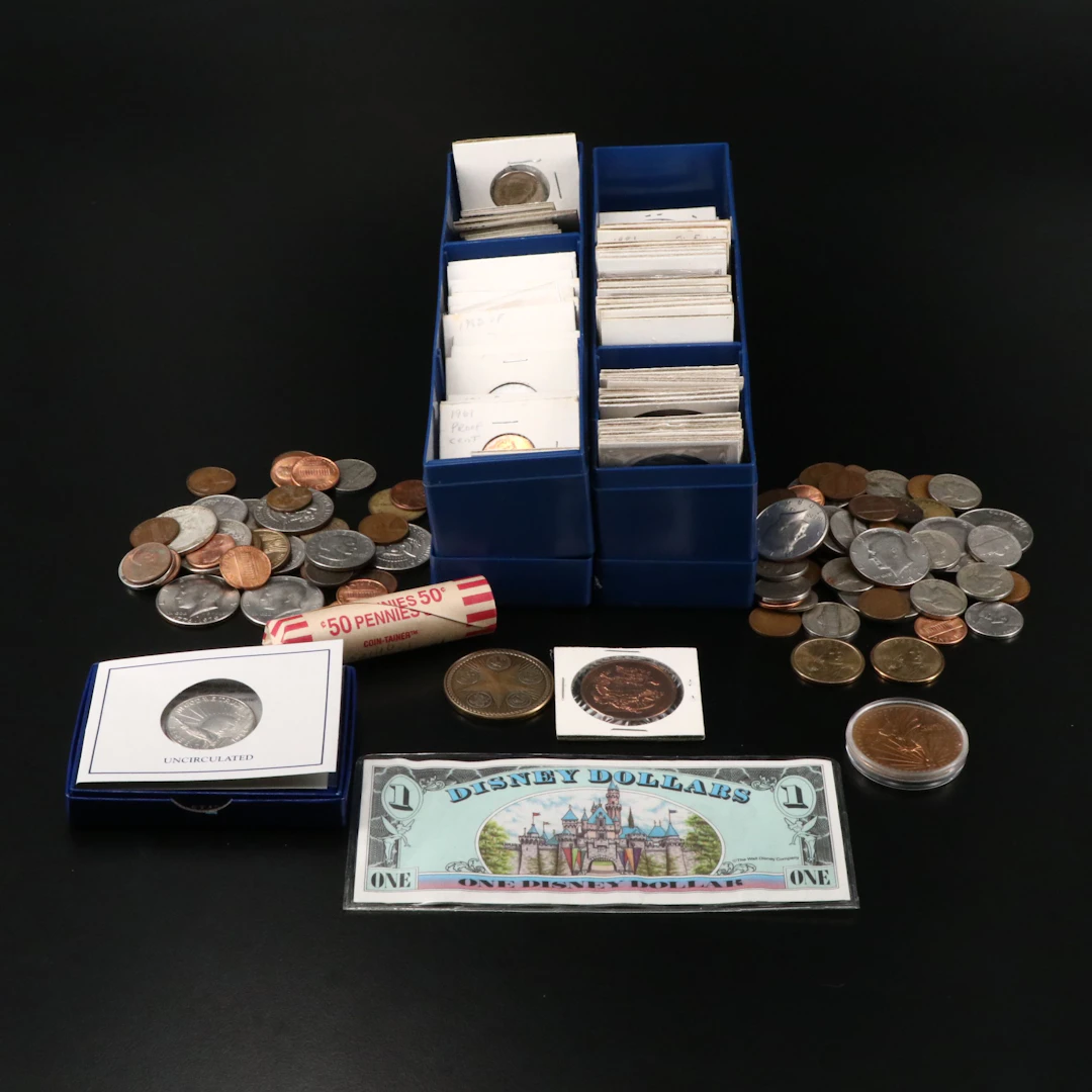 Collection of Modern U.S. Coins, Medals, Wheat Cents, Novelty, and More