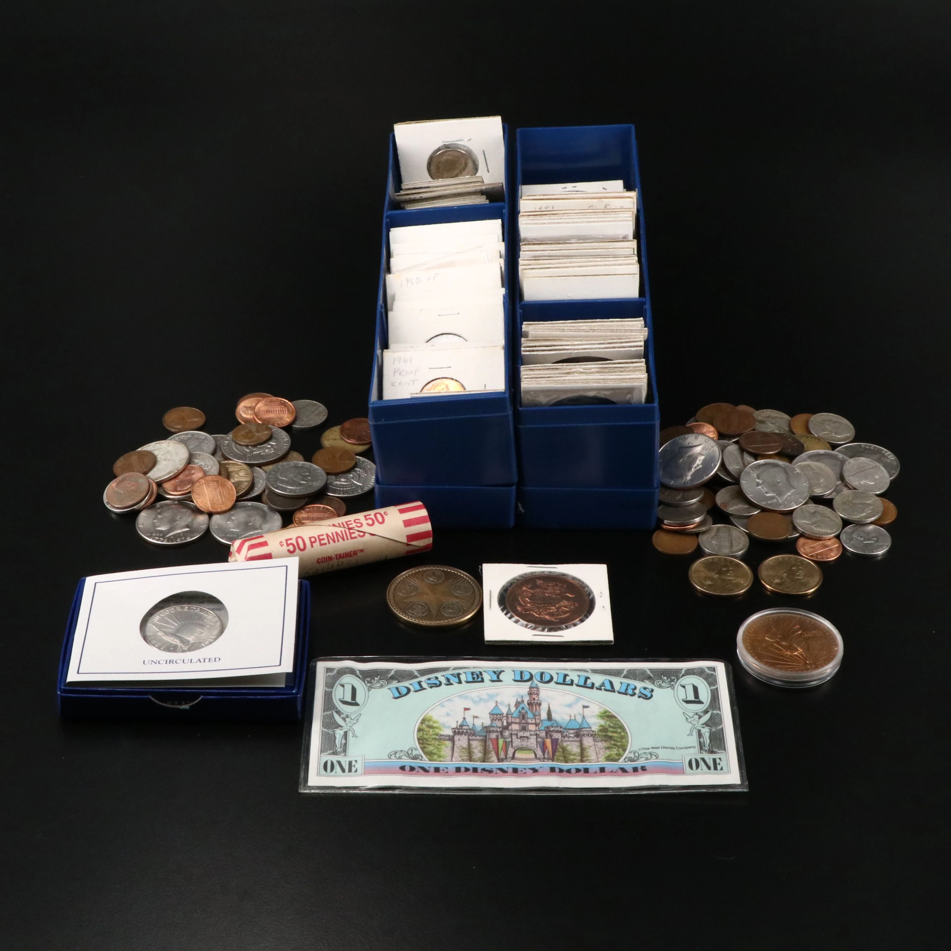 Collection of Modern U.S. Coins, Medals, Wheat Cents, Novelty, and More