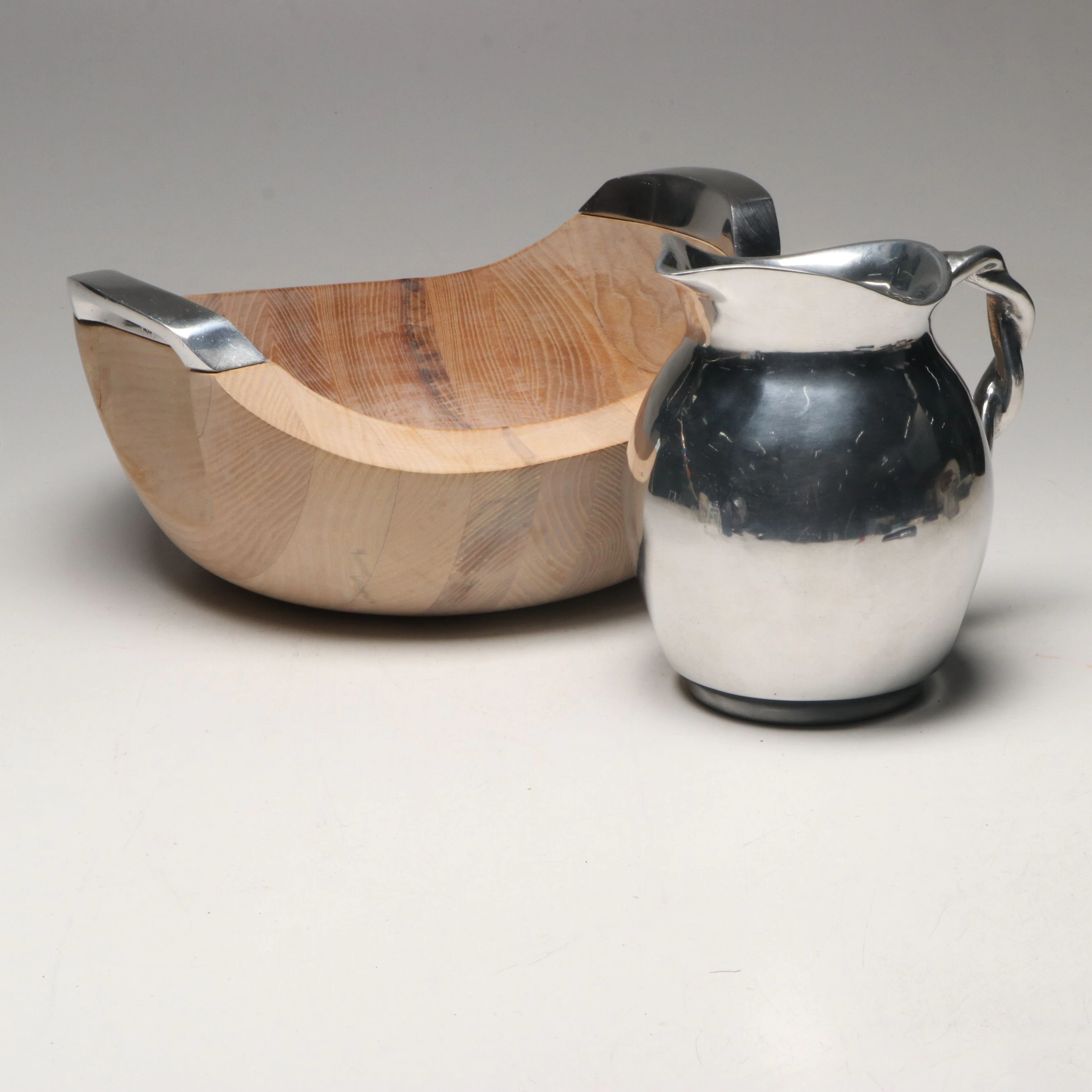 Dansk Metal Accented Wood Salad Bowl with Mariposa Pitcher