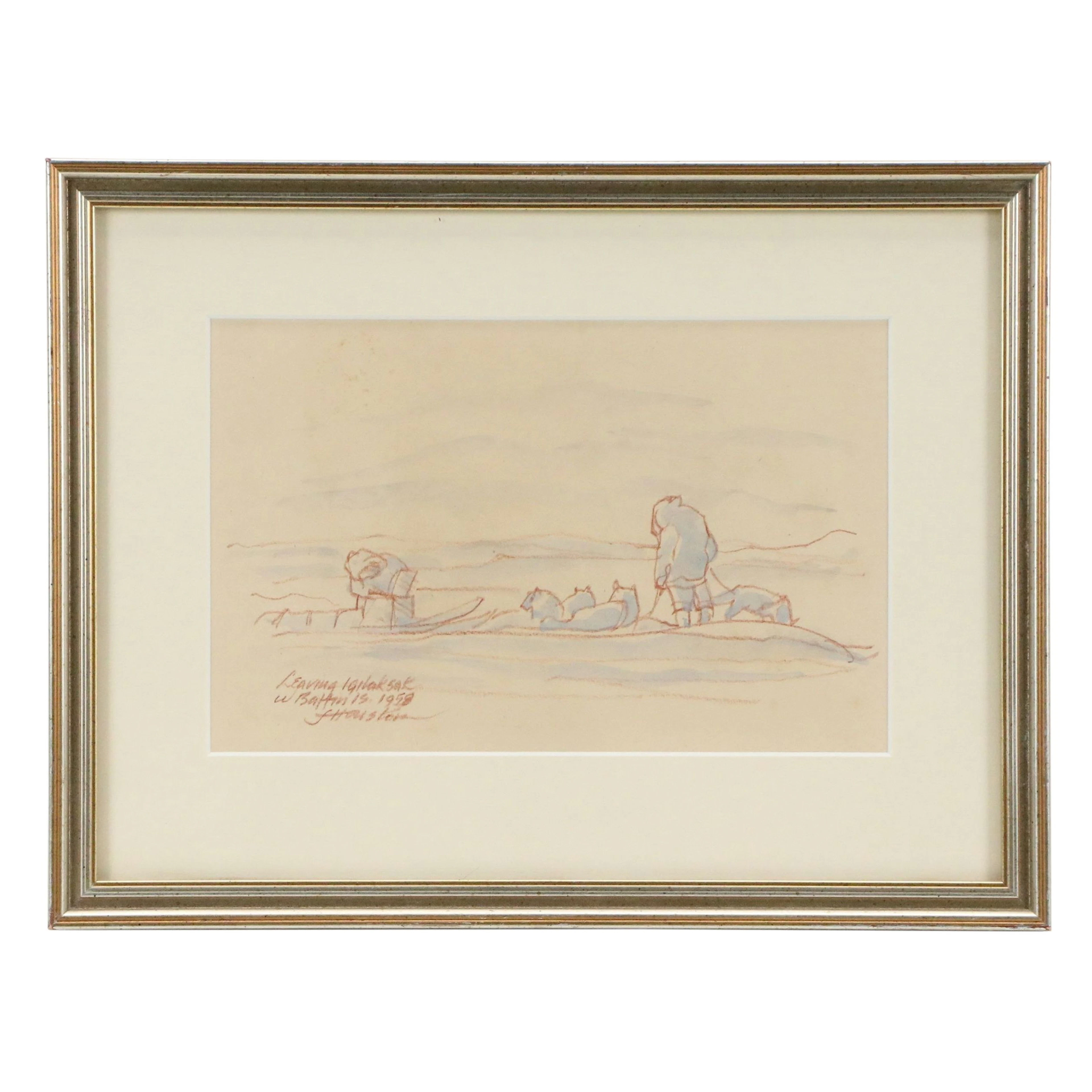 James Houston Watercolor and Colored Pencil Drawing, 1958