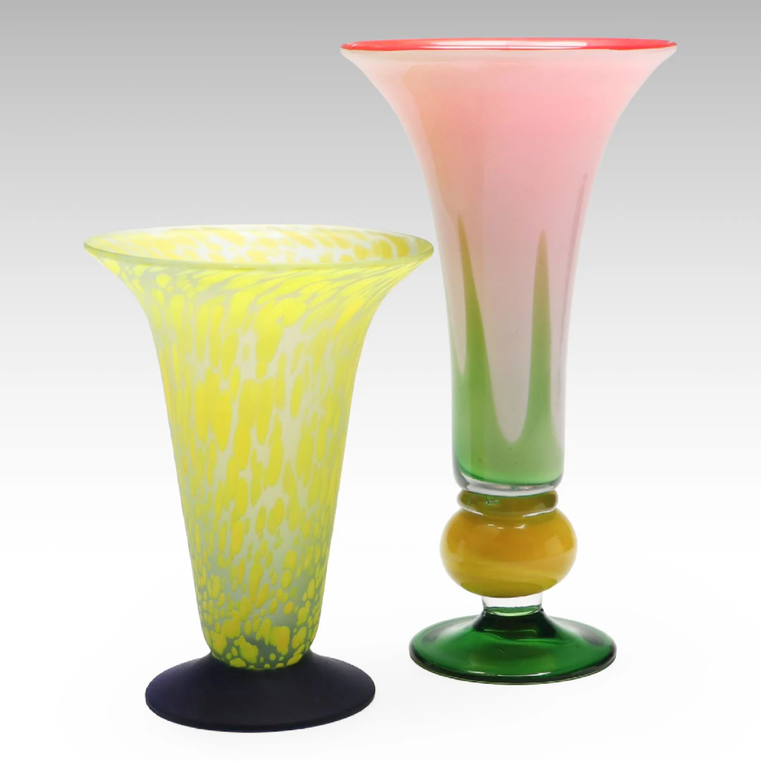 Blown Art Glass Trumpet Vases