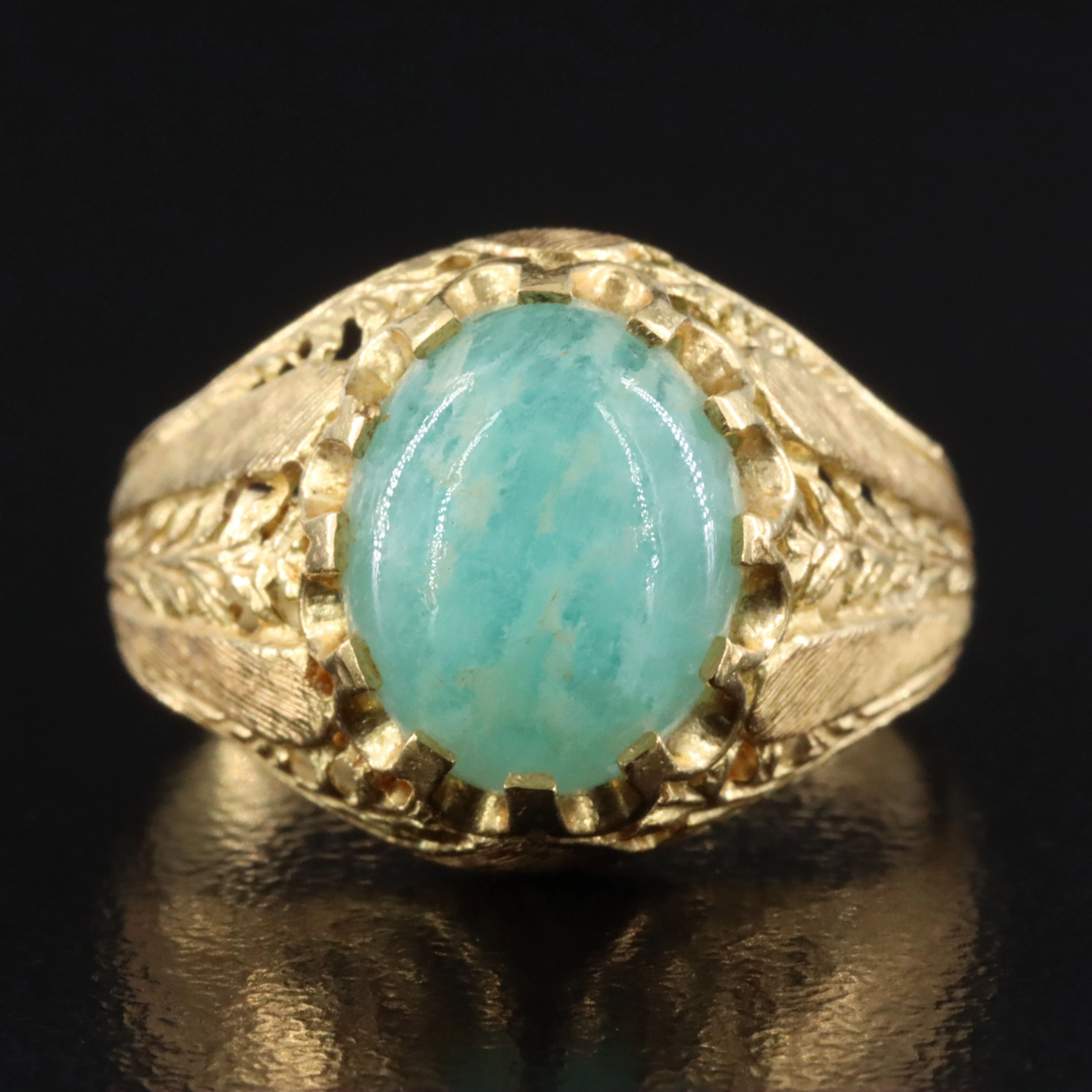 18K Amazonite Ring with Laurel Detail