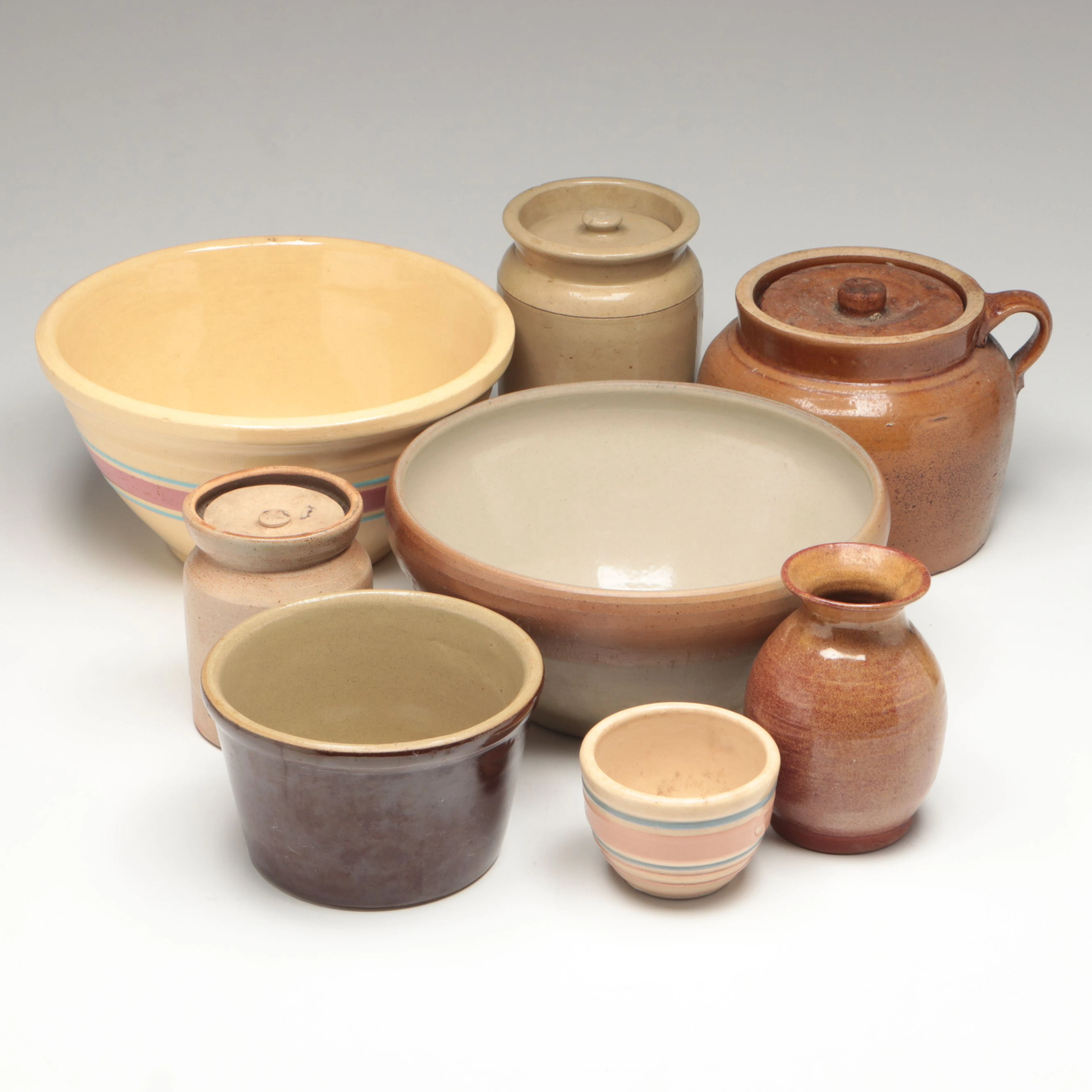 Stoneware Lidded Crocks, Mixing Bowls, and More Vintage Ceramics