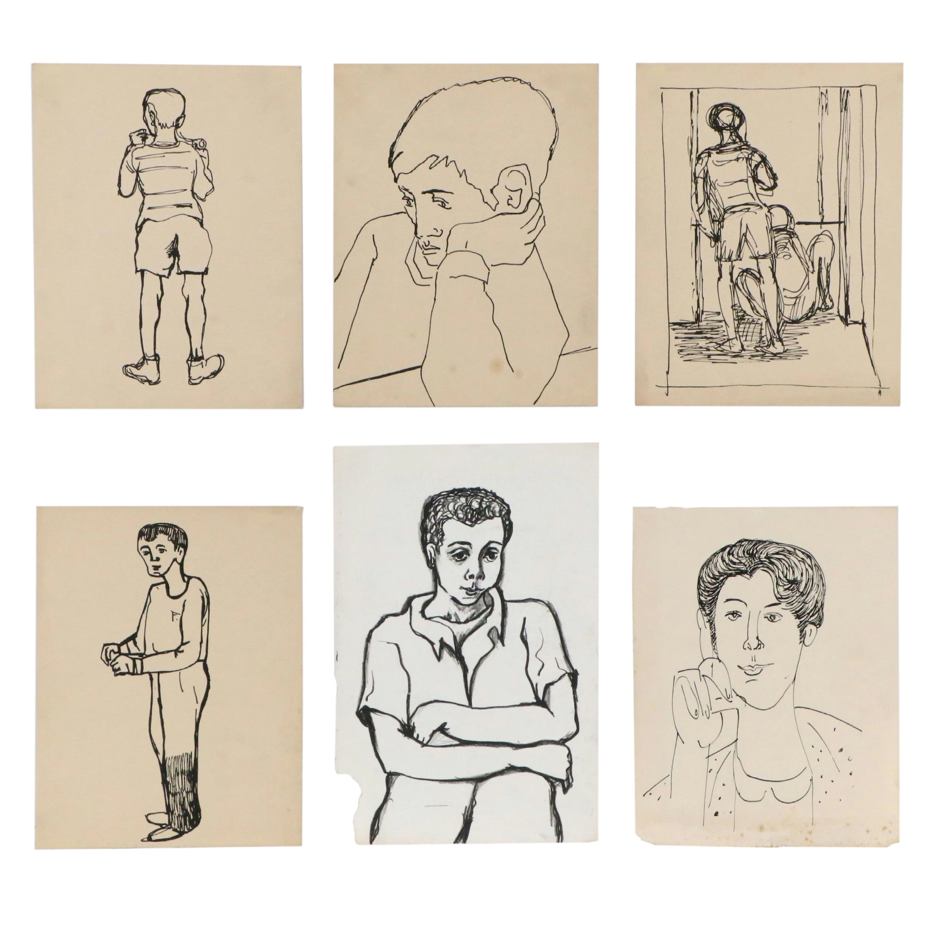 Achillo “Achi” Sullo Pastel and Ink Drawings of Figure Studies