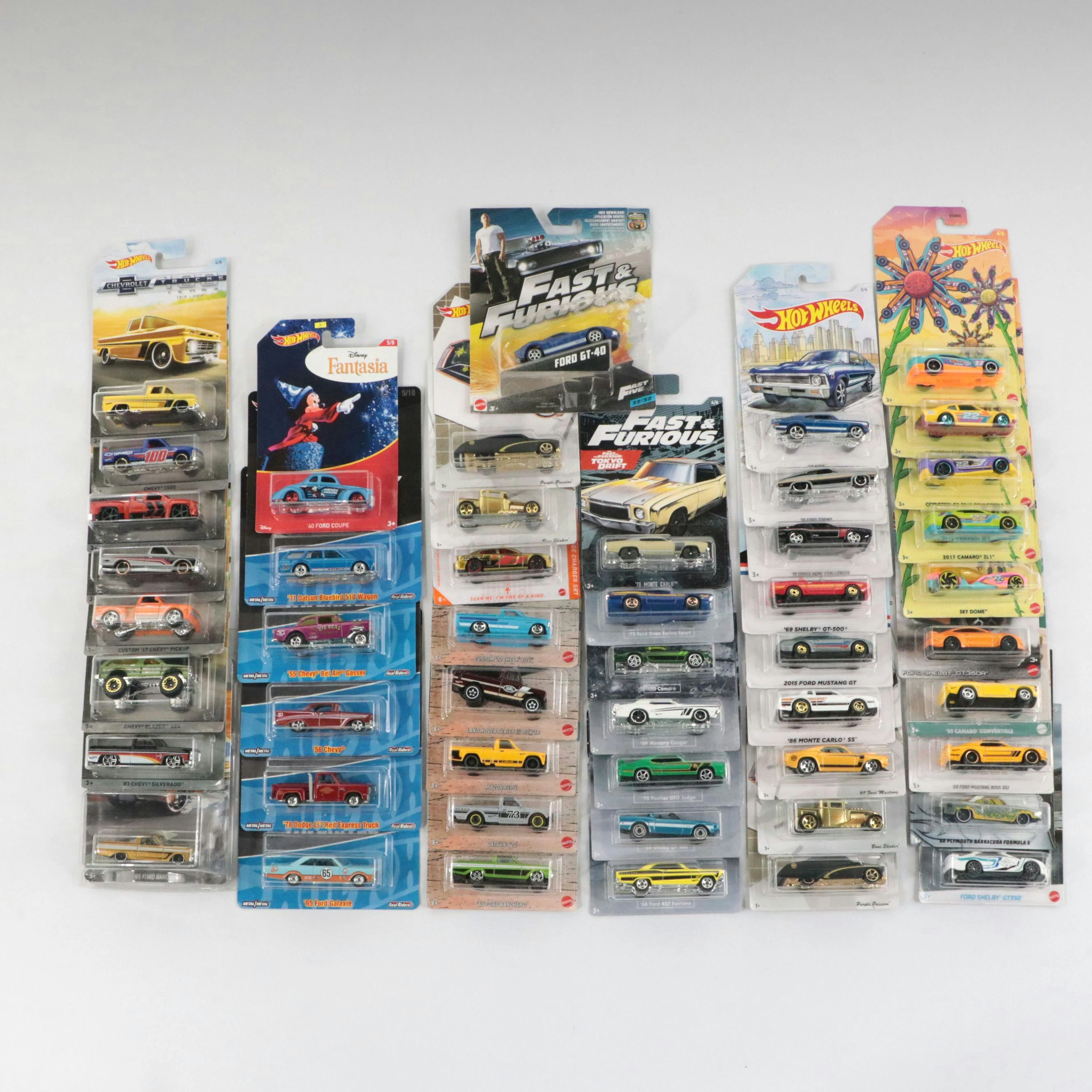 Mattel Hot Wheels Diecast Car Collection Including "Disney Fantasia Ford Coupe"