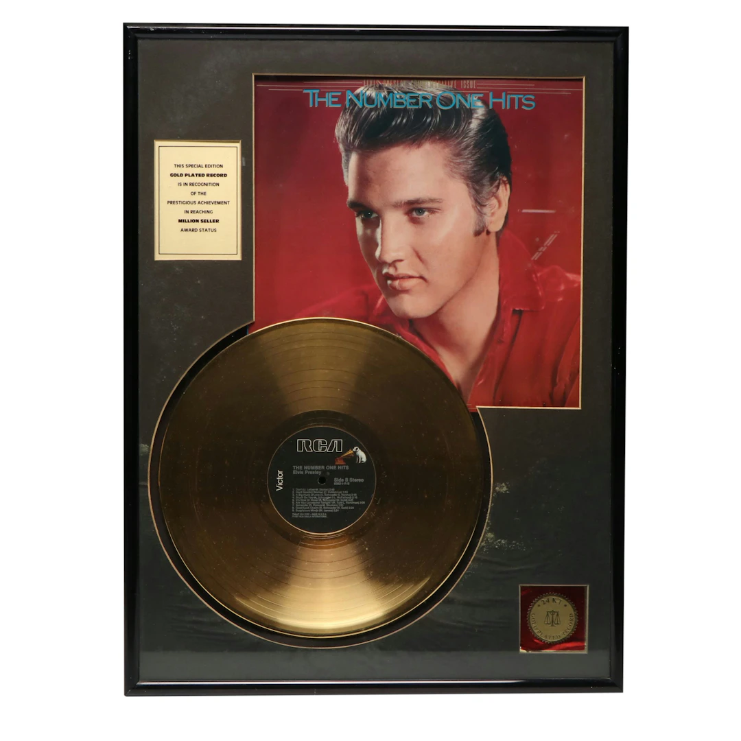 Elvis Presley "The Number One Hits" Commemorative Gold Tone LP Vinyl Record