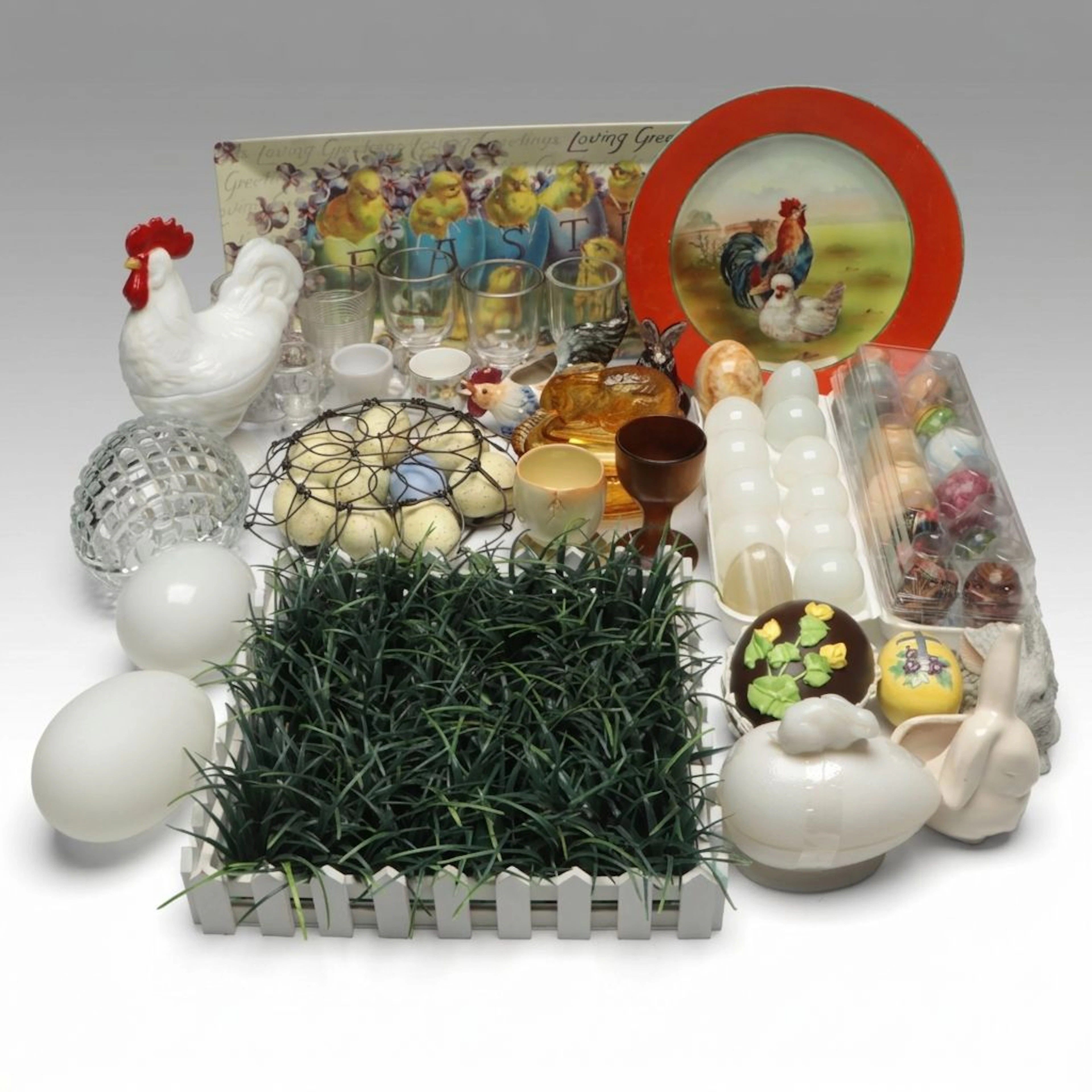 Cloisonné Bunny Figurine with Easter Eggs, Egg Cups and More Decorations