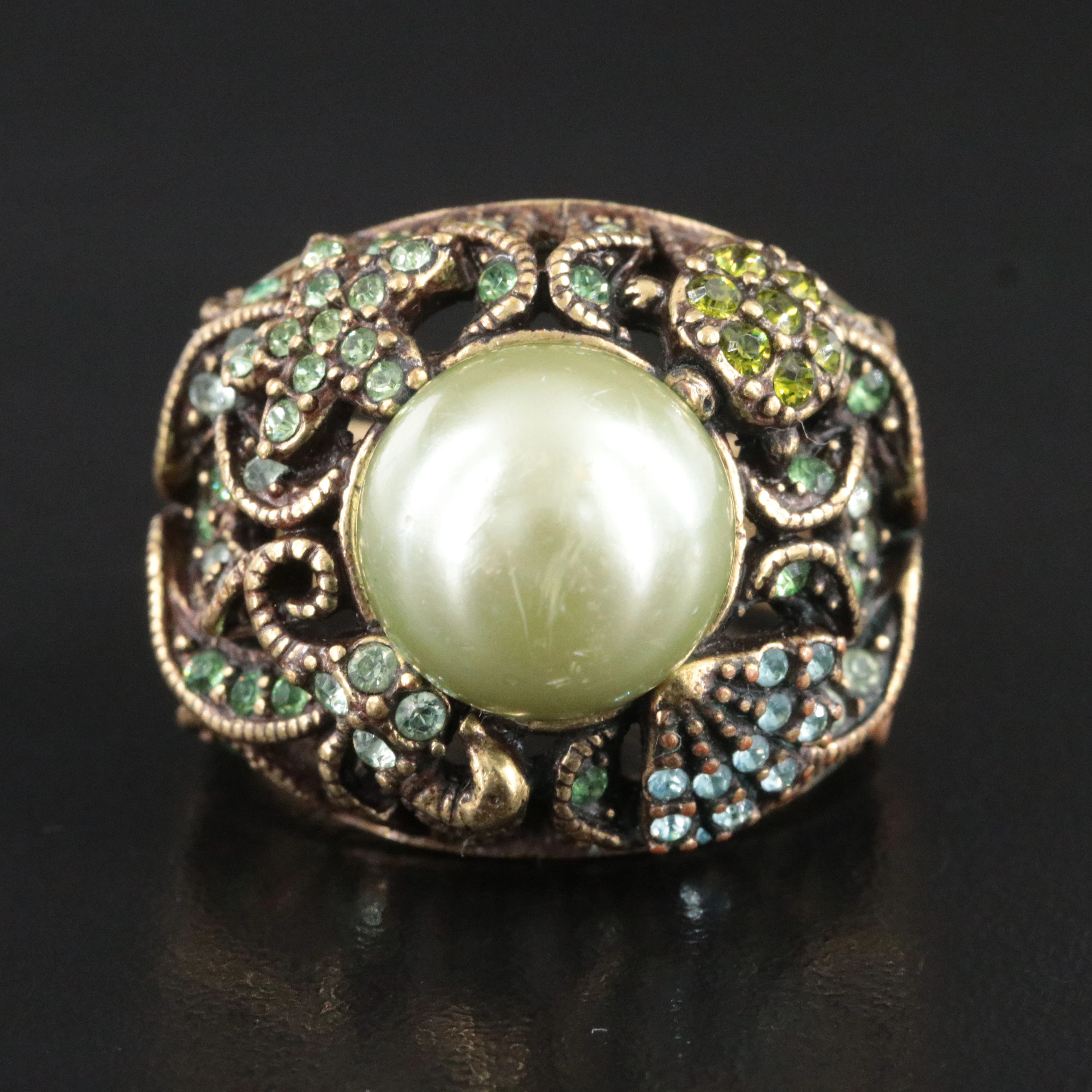 Heidi Daus Faux Pearl and Rhinestone Ring