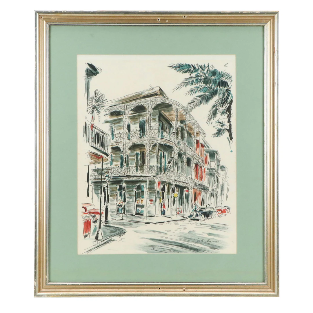 After John Haymson Embellished Lithograph "Lace Balconies, New Orleans"