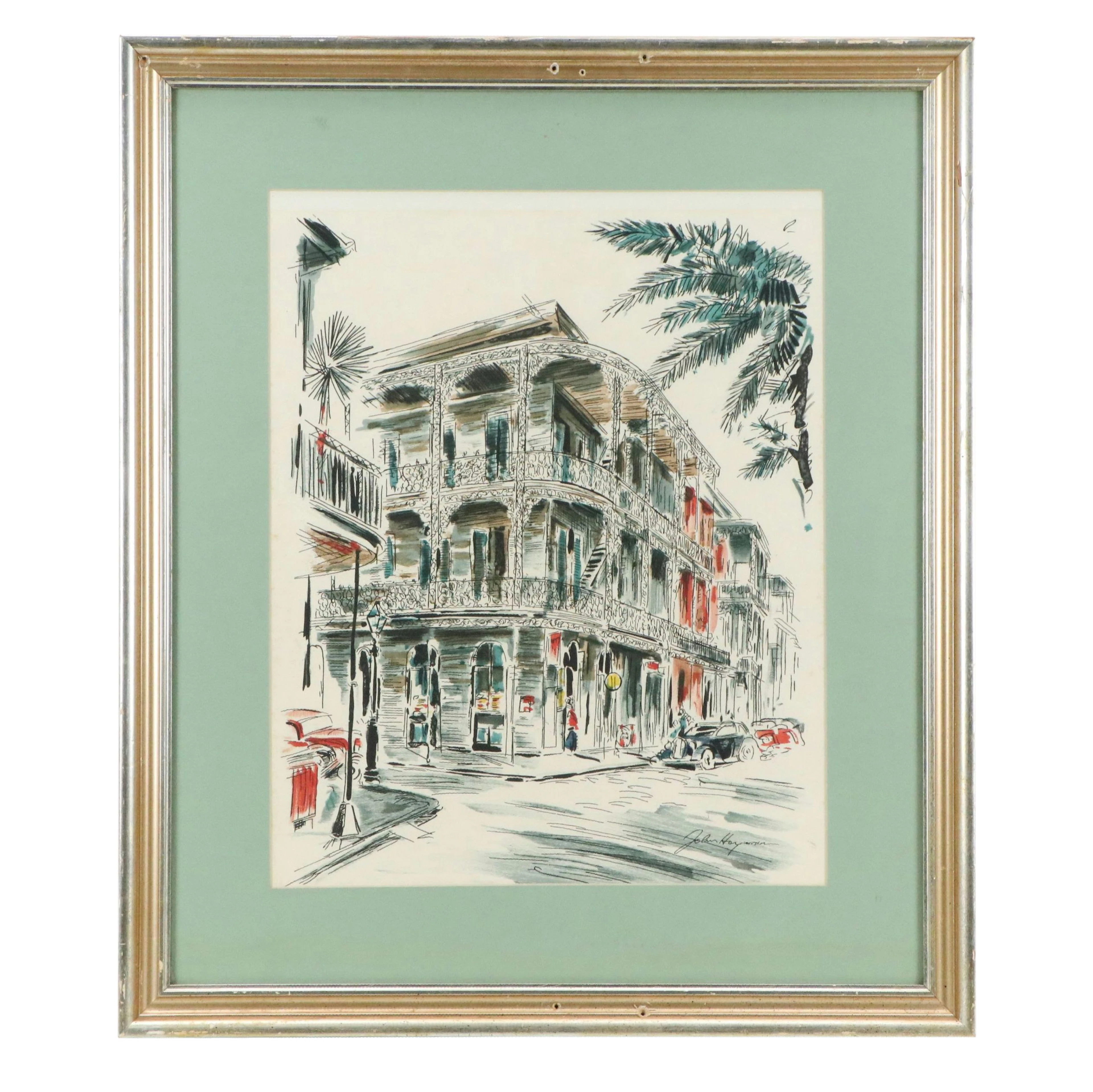 After John Haymson Embellished Lithograph "Lace Balconies, New Orleans"