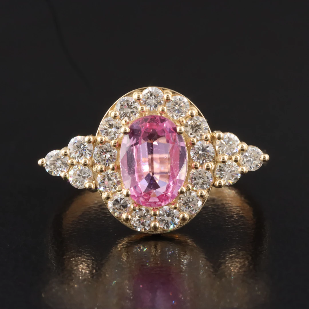 14K 1.14 CT Madagascan Pink Sapphire and Diamond Ring with GIA Report