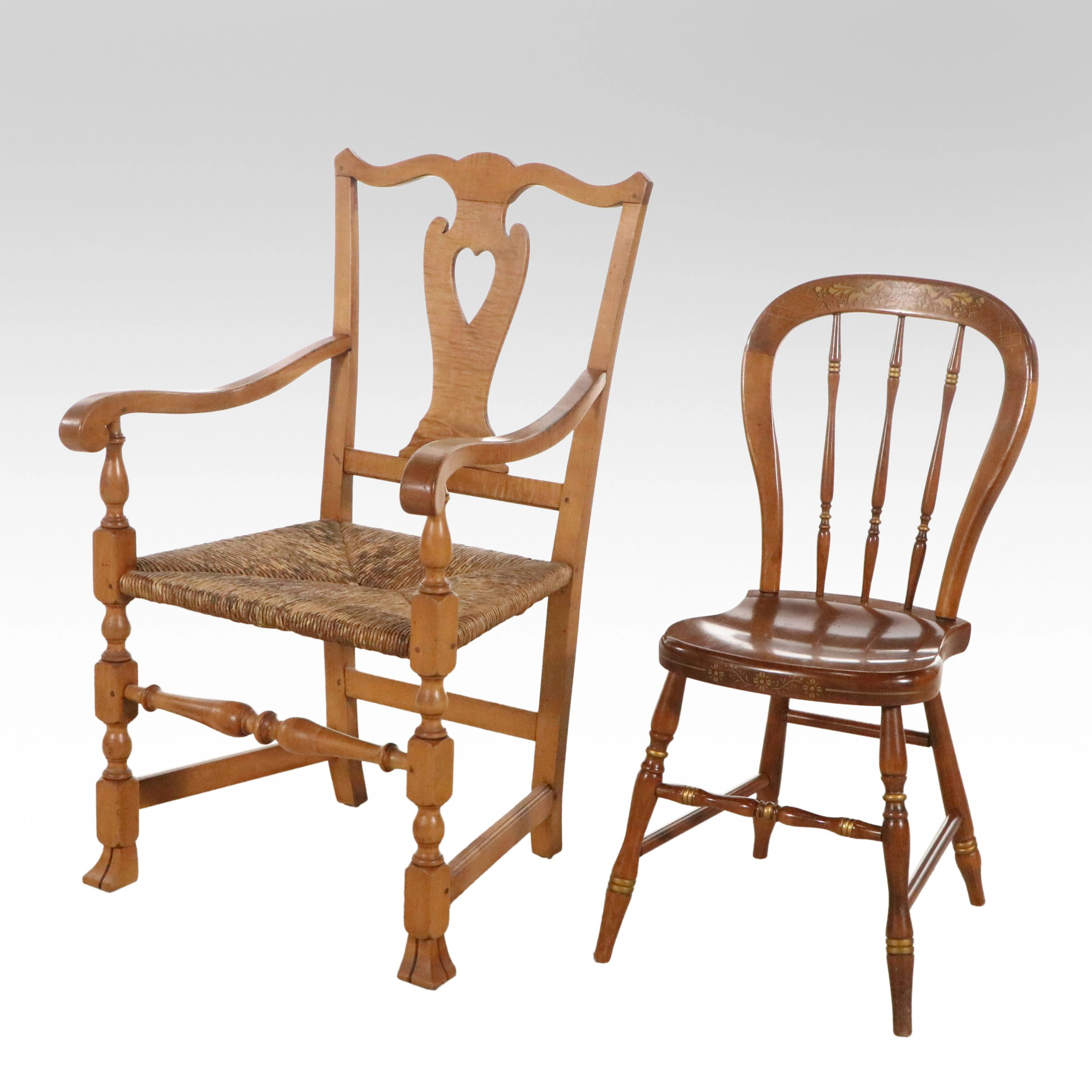 Two Country Provincial Style Wood Chairs, 20th Century