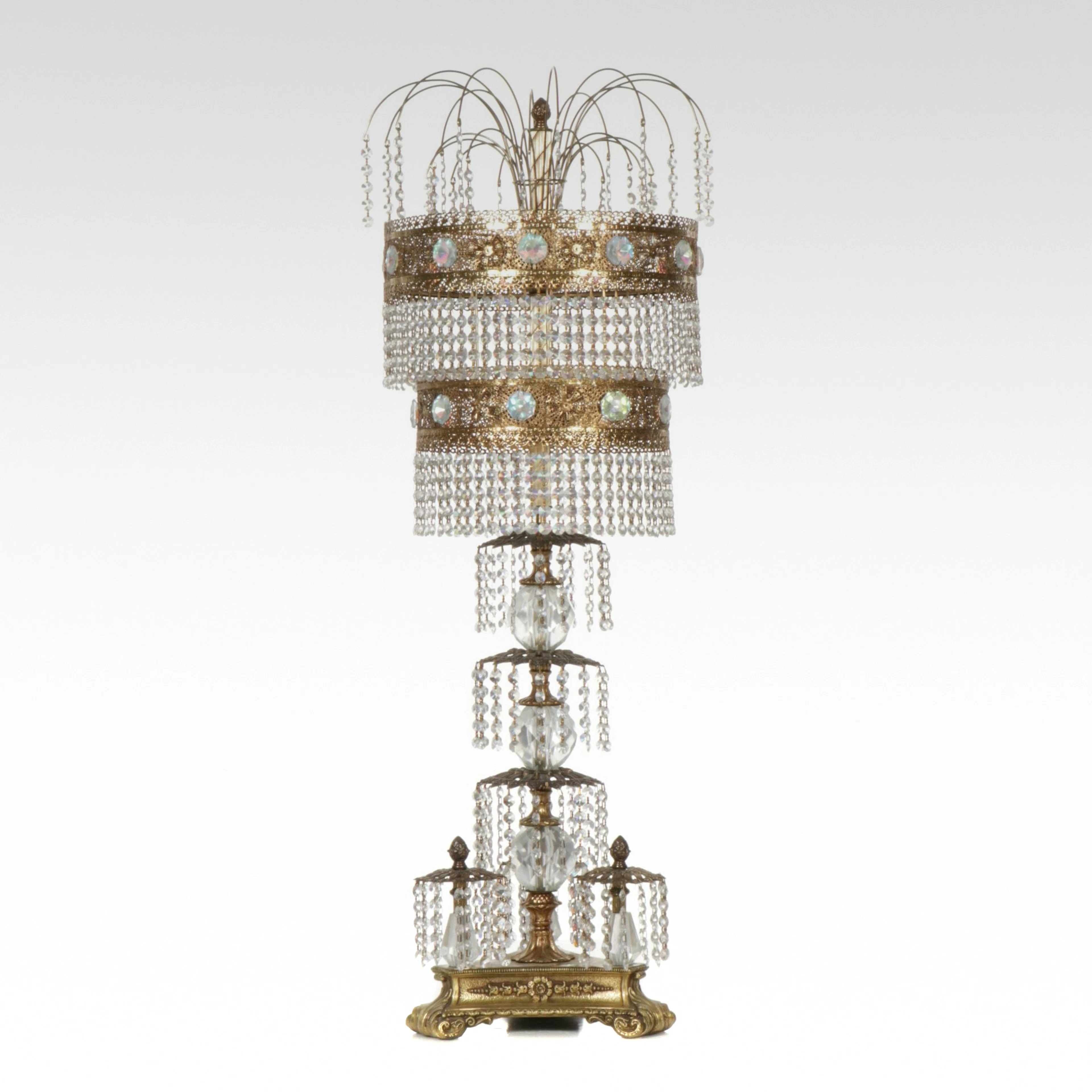 Hollywood Regency Tiered Waterfall Crystal Table Lamp