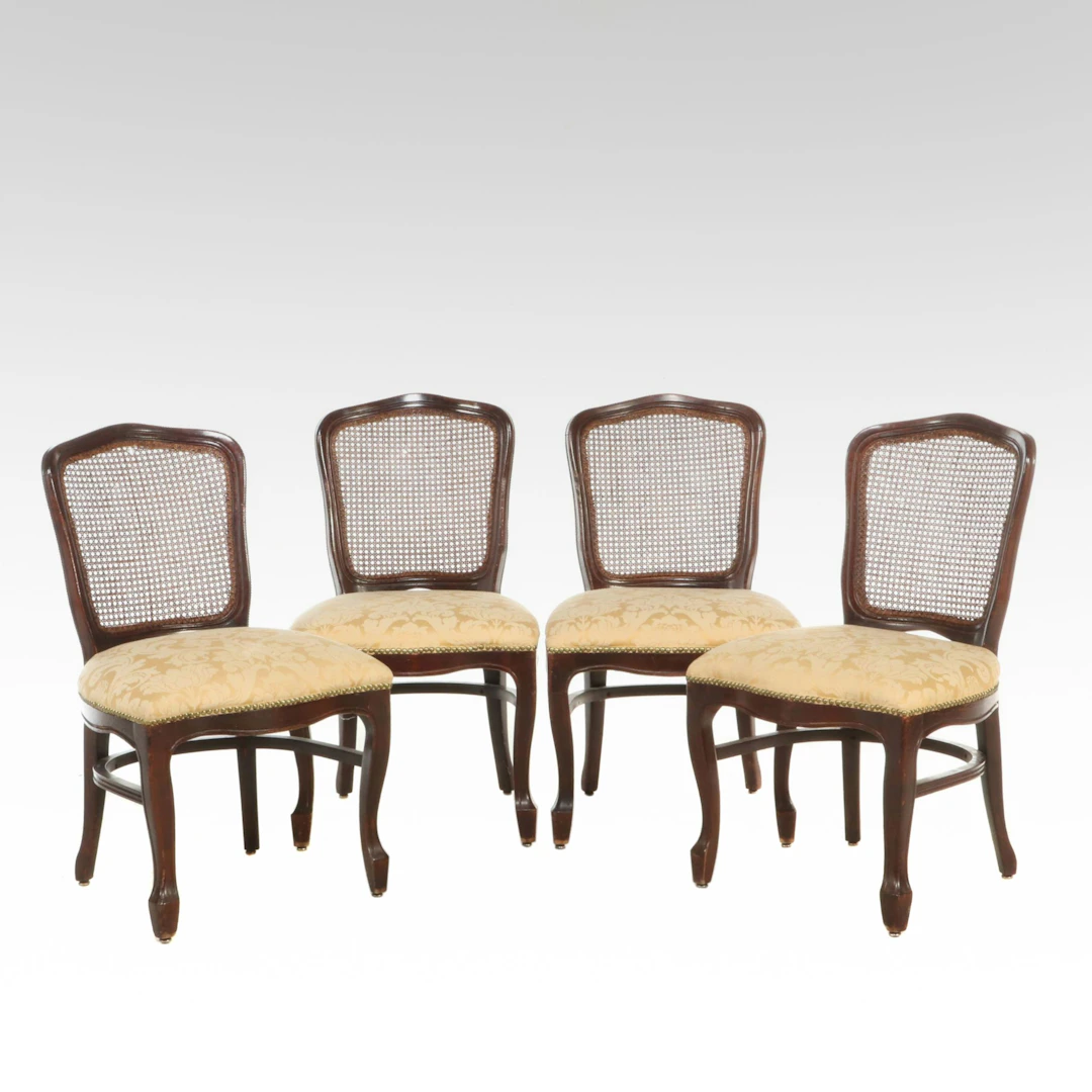 Four French Provincial Style Beech and Caned Dining Side Chairs, 20th Century