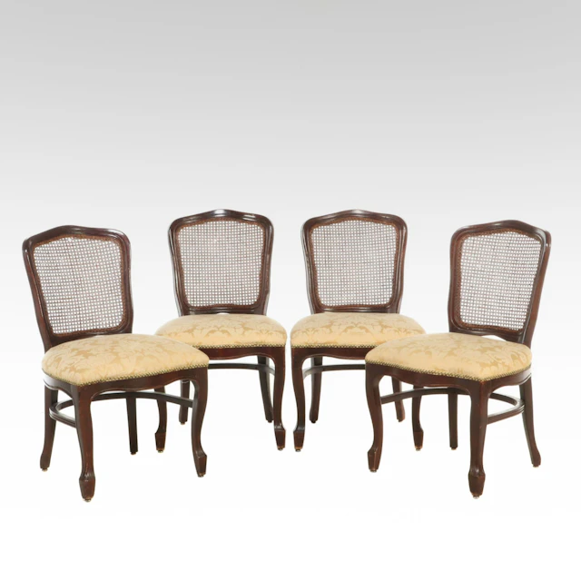 Four French Provincial Style Beech and Caned Dining Side Chairs, 20th Century