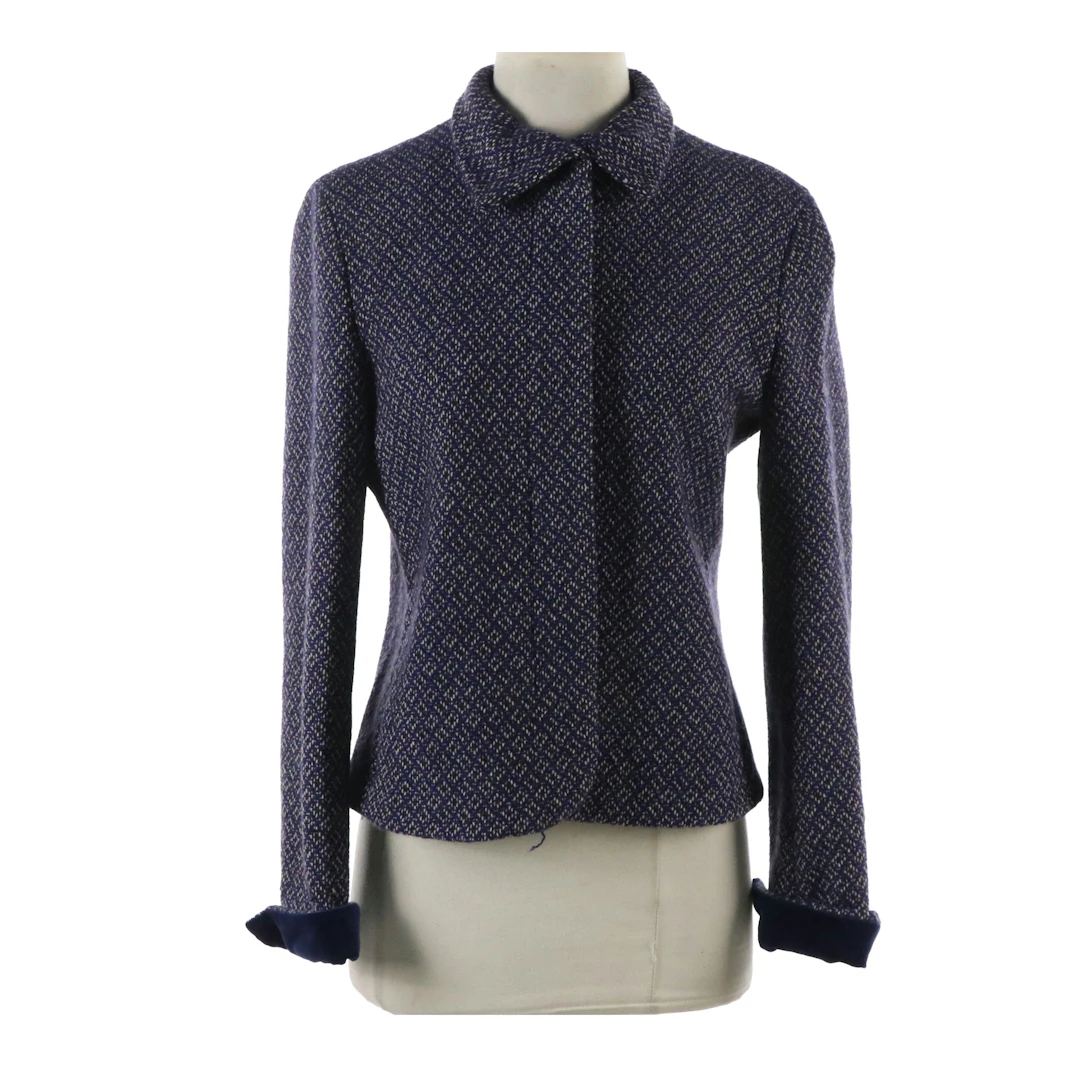 ETRO Collared Button-Front Jacket in Patterned Cashmere with Velvet Trim