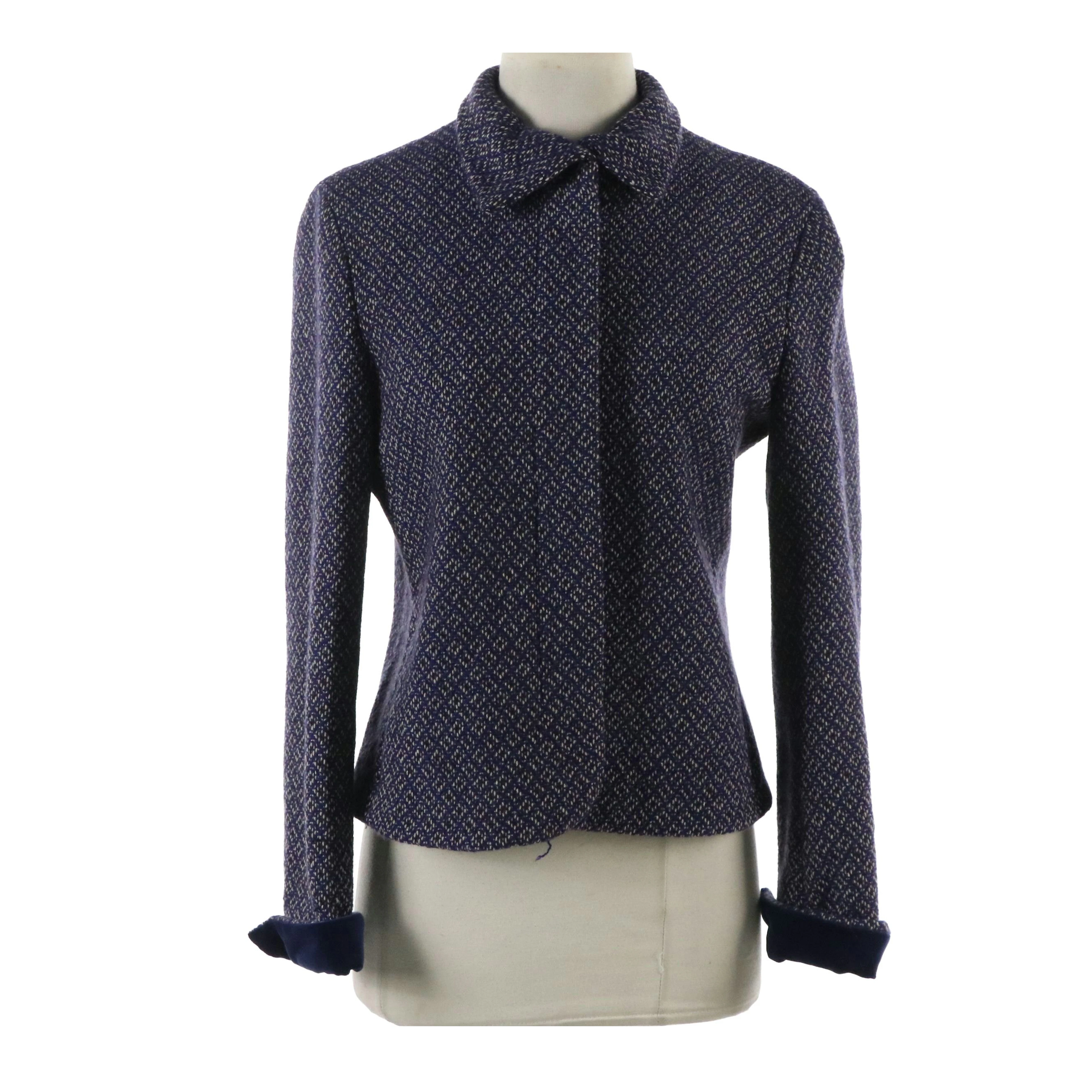 ETRO Collared Button-Front Jacket in Patterned Cashmere with Velvet Trim